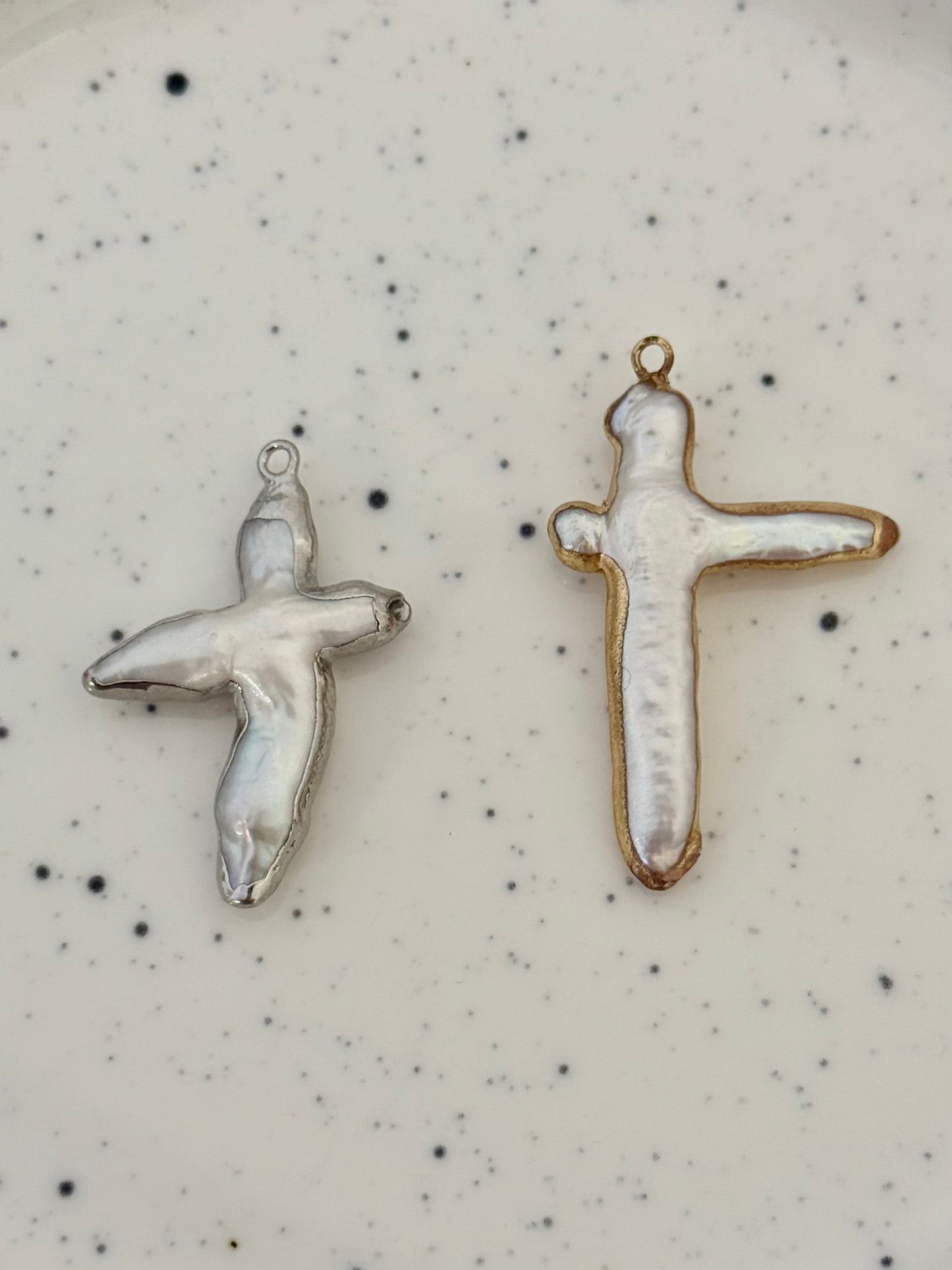 Natural Freshwater Pearl Cross Charm
