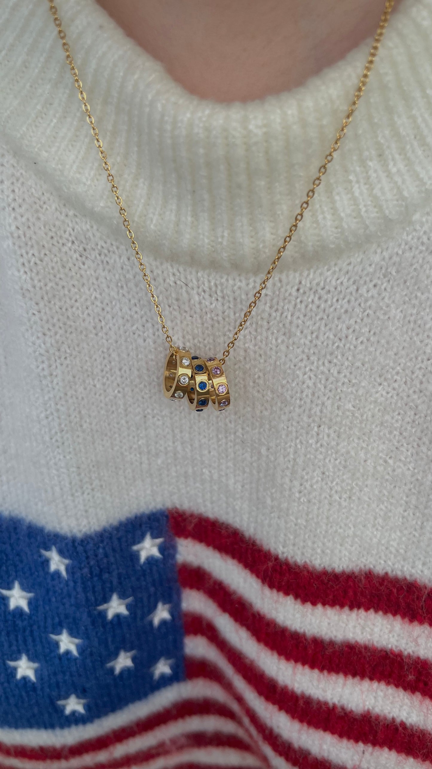Gold Birthstone Ring Charm Necklace