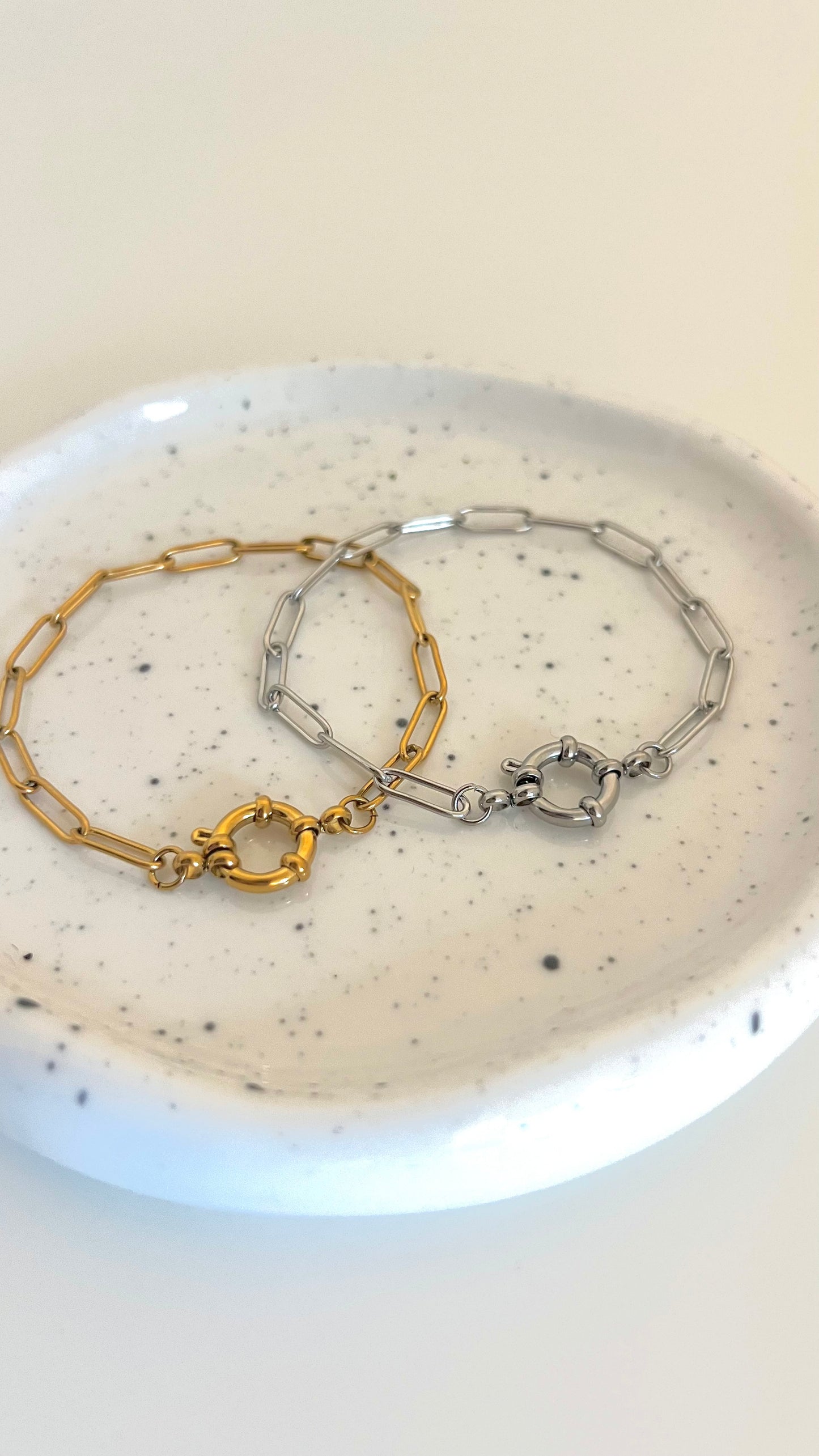 Stainless Steel PaperClip Chain Sailor’s Clasp Charm Bracelet