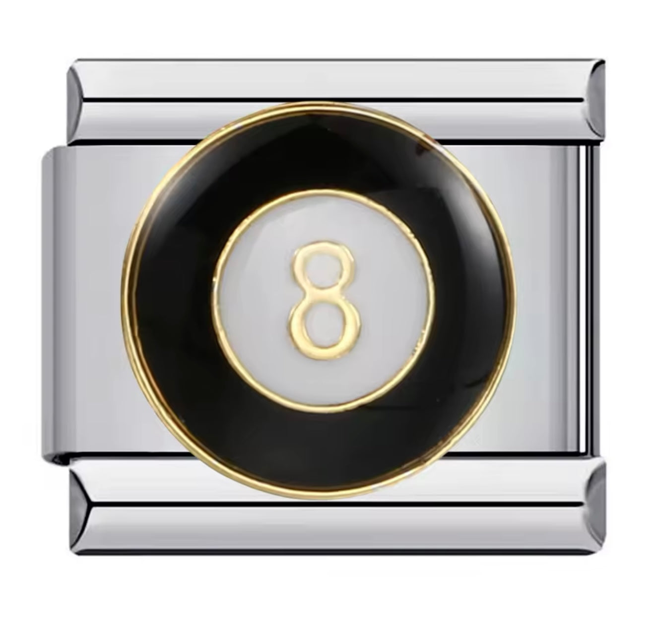 Black & Gold 8 Ball Silver Italian Charm