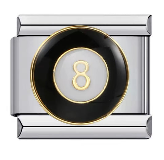 Black & Gold 8 Ball Silver Italian Charm