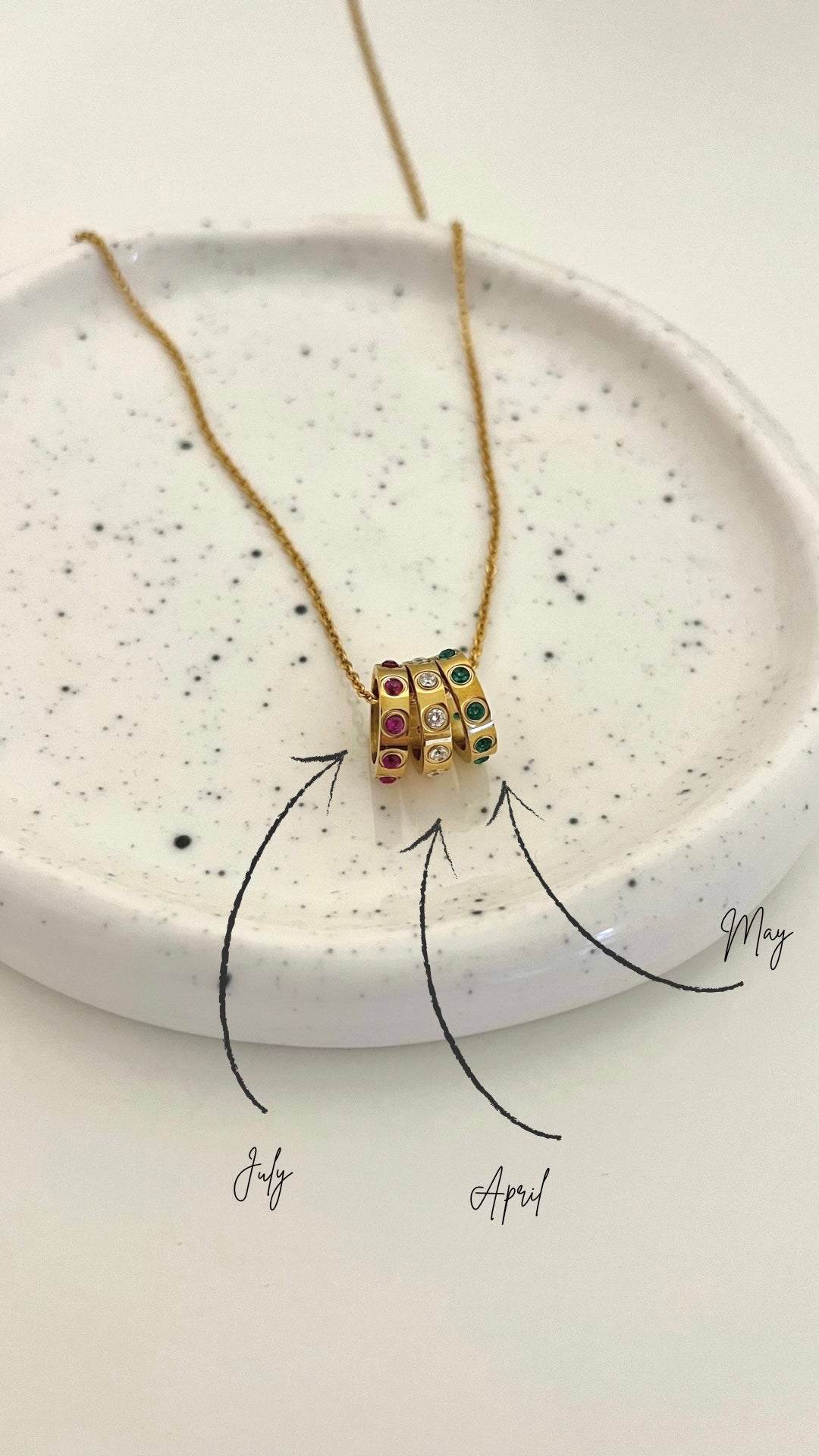 Gold Birthstone Ring Charm Necklace