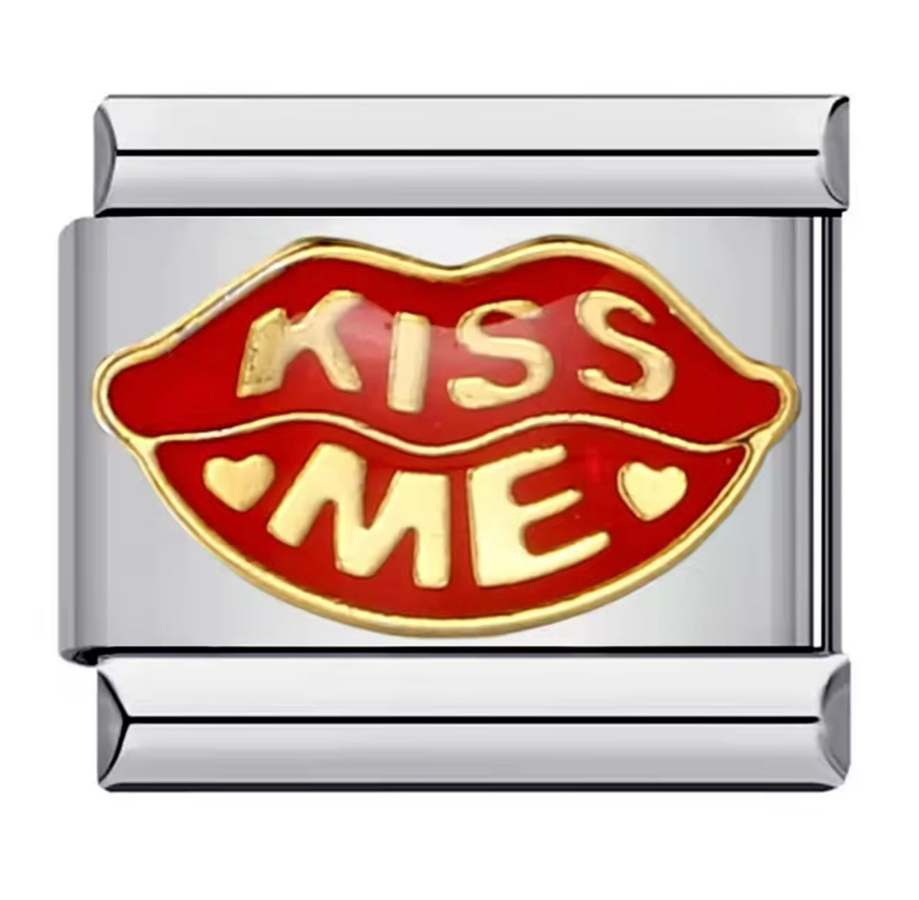 “Kiss Me” Red & Gold, Silver Italian Charm