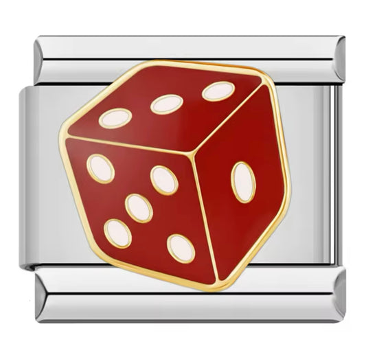 Red Dice Silver Italian Charm