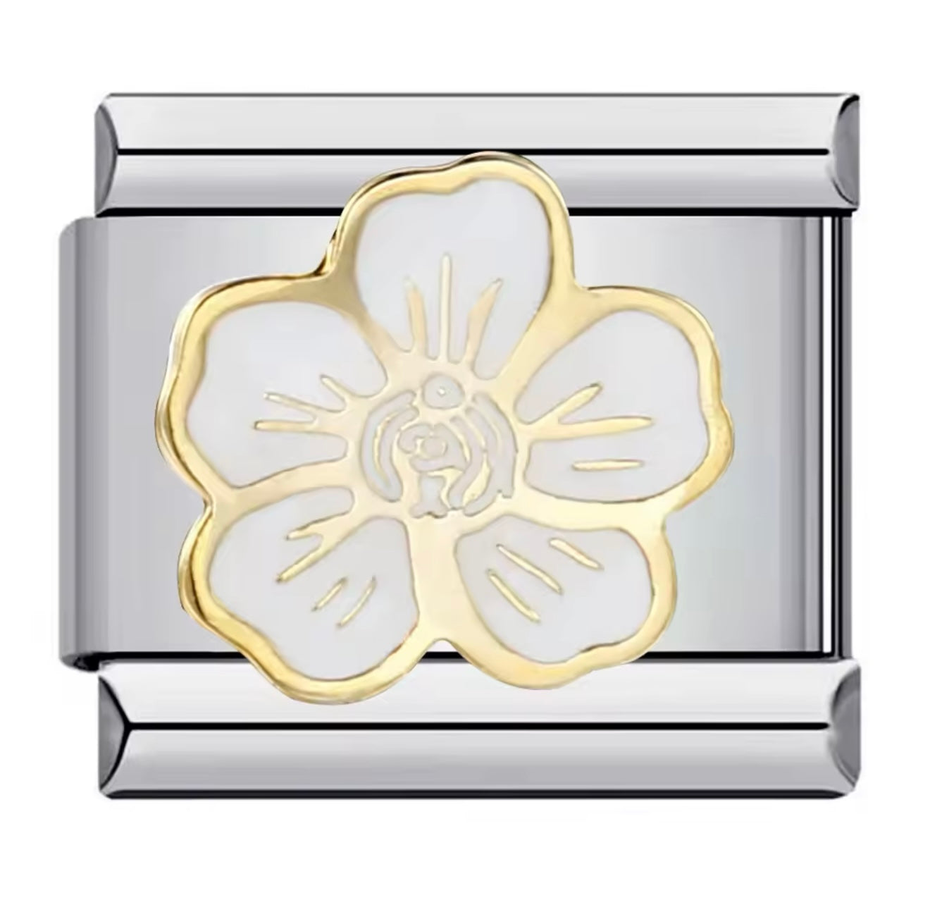 White Lotus Flower Silver Italian Charm