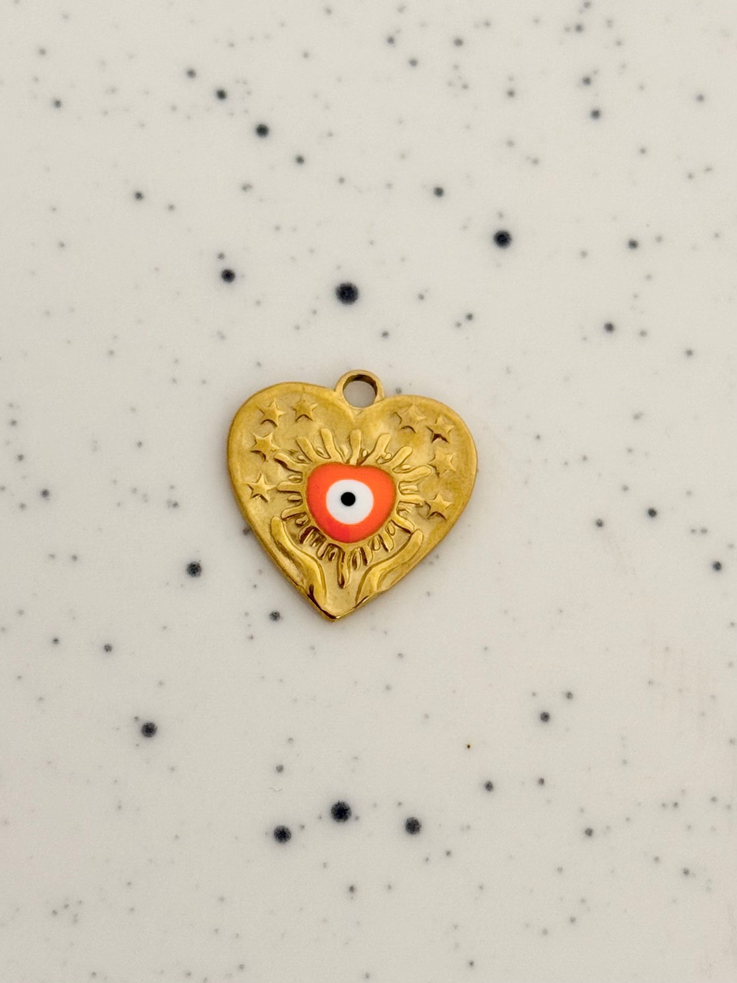 Orange Evil Eye Heart Charm