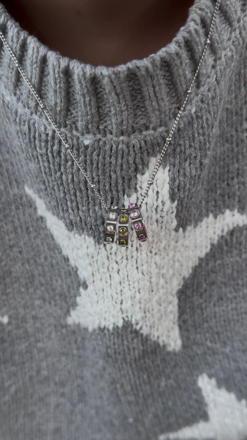 Silver Birthstone Ring Charm Necklace