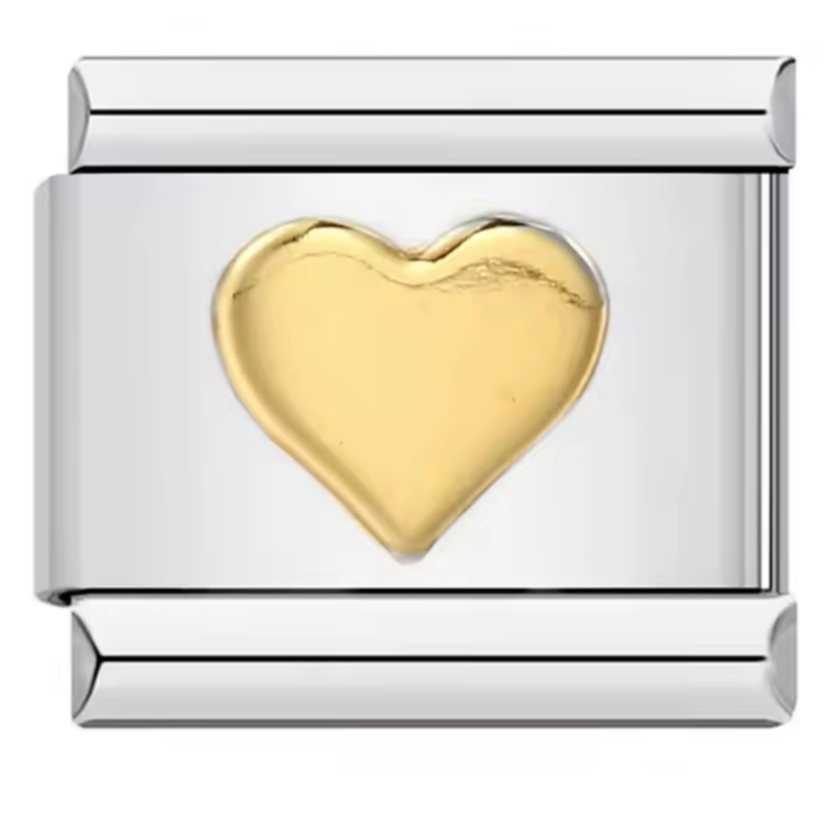 Gold Heart, Silver Italian Charm
