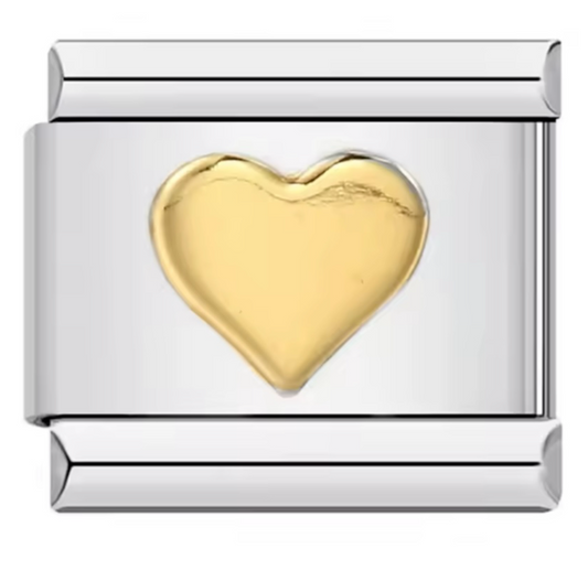 Gold Heart, Silver Italian Charm
