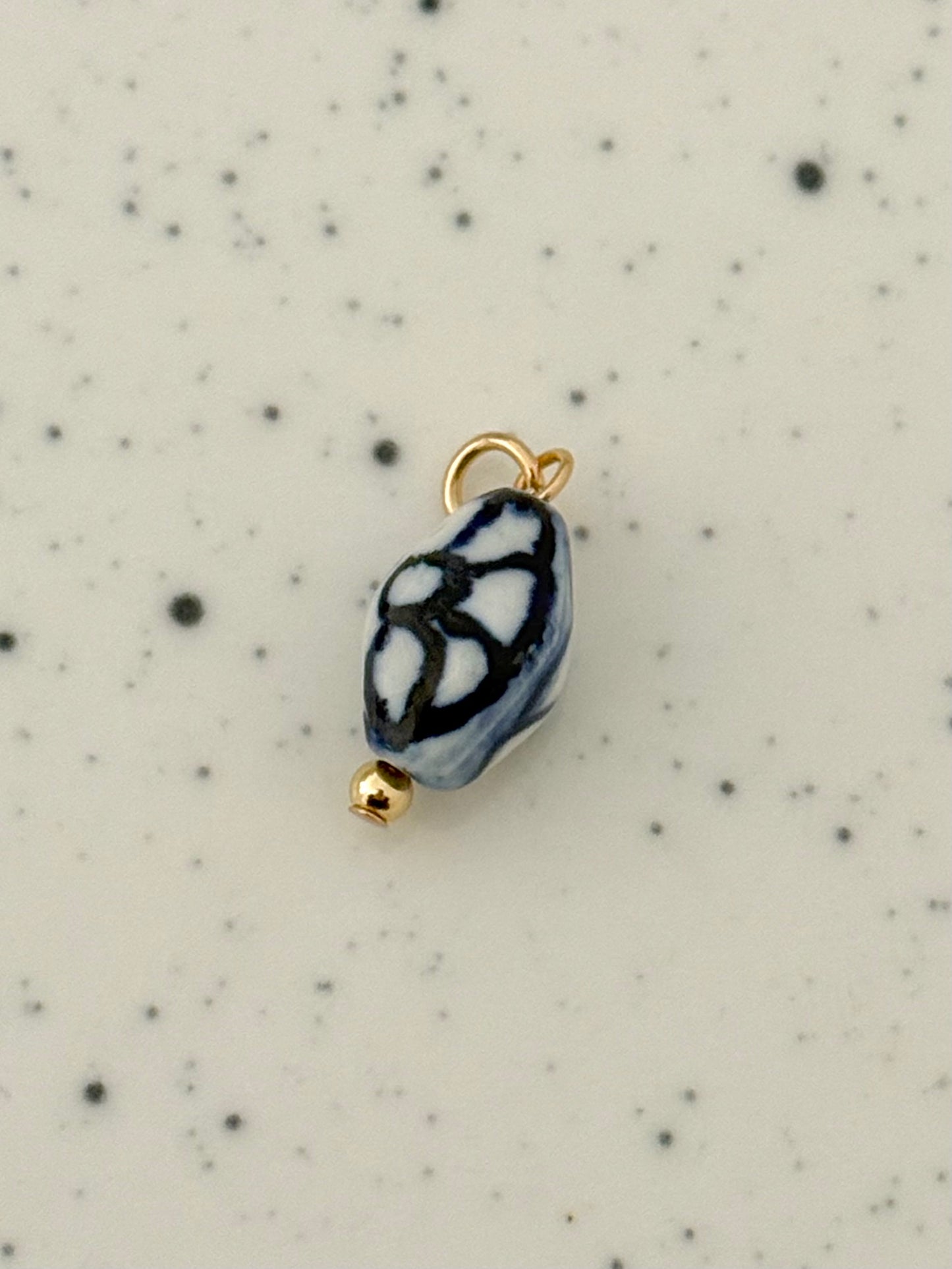 Blue Porcelain Floral Ceramic Gold Charm