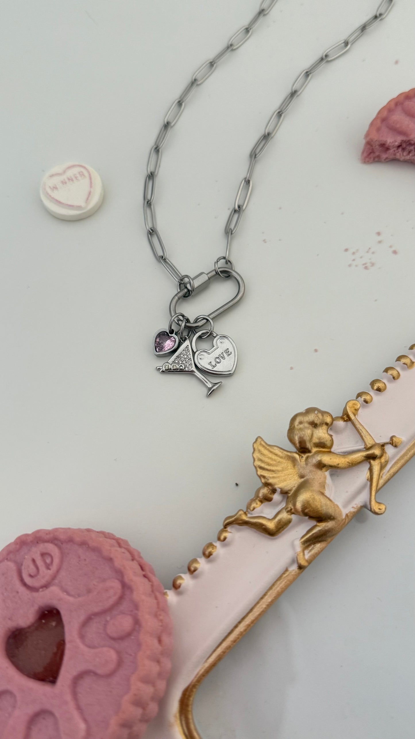 Paperclip Chain With Carabiner Necklace Chain