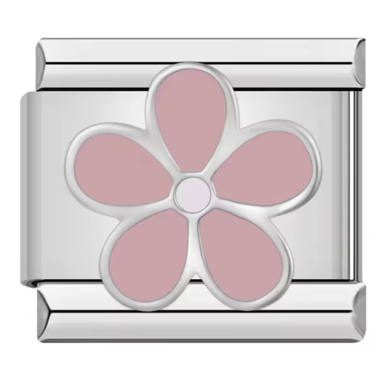 Pink Flower Silver Italian Charm