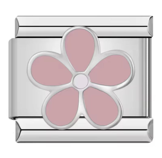 Pink Flower Silver Italian Charm