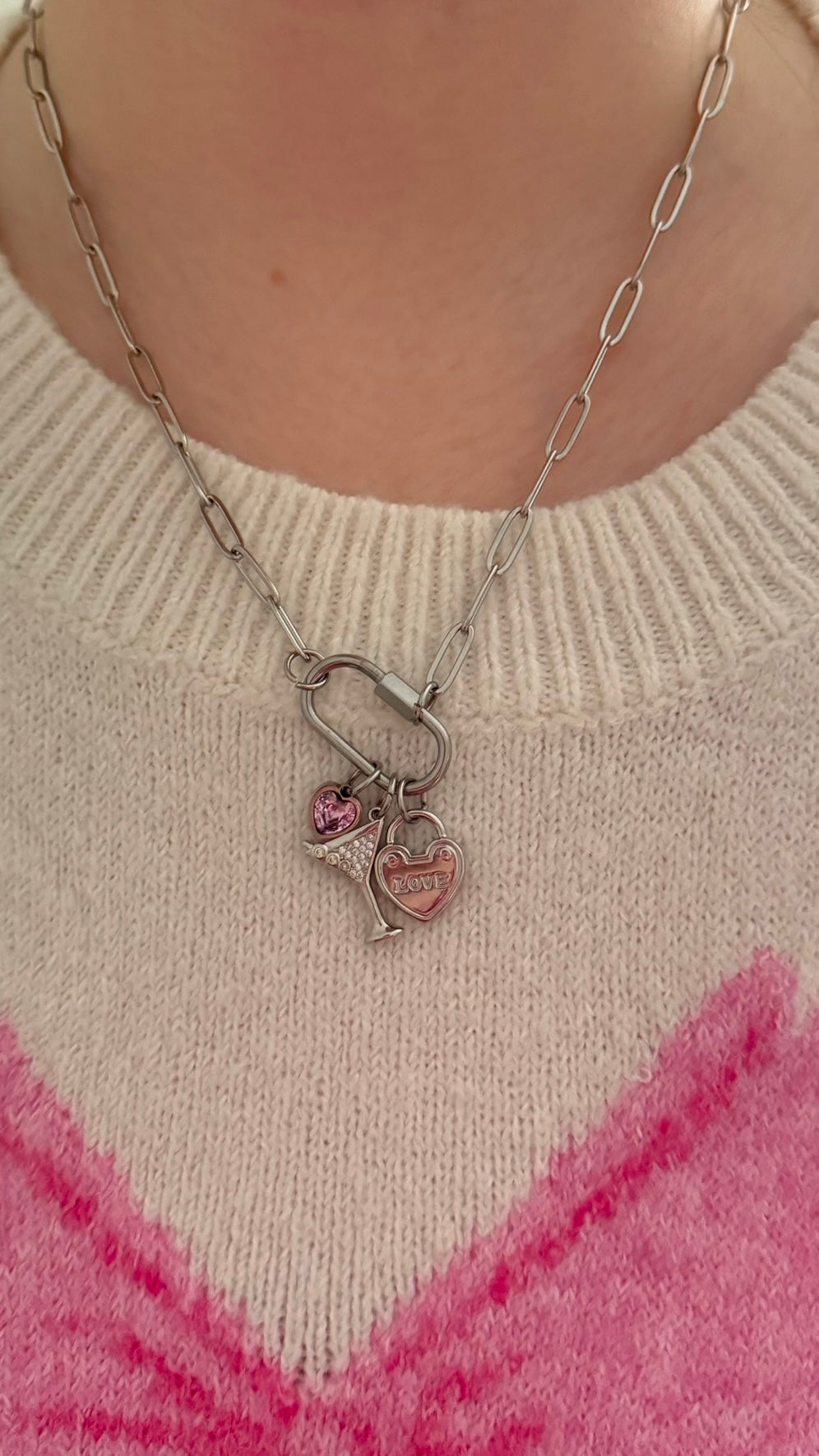‘Drunk In Love’ Silver Carabiner Charm Necklace