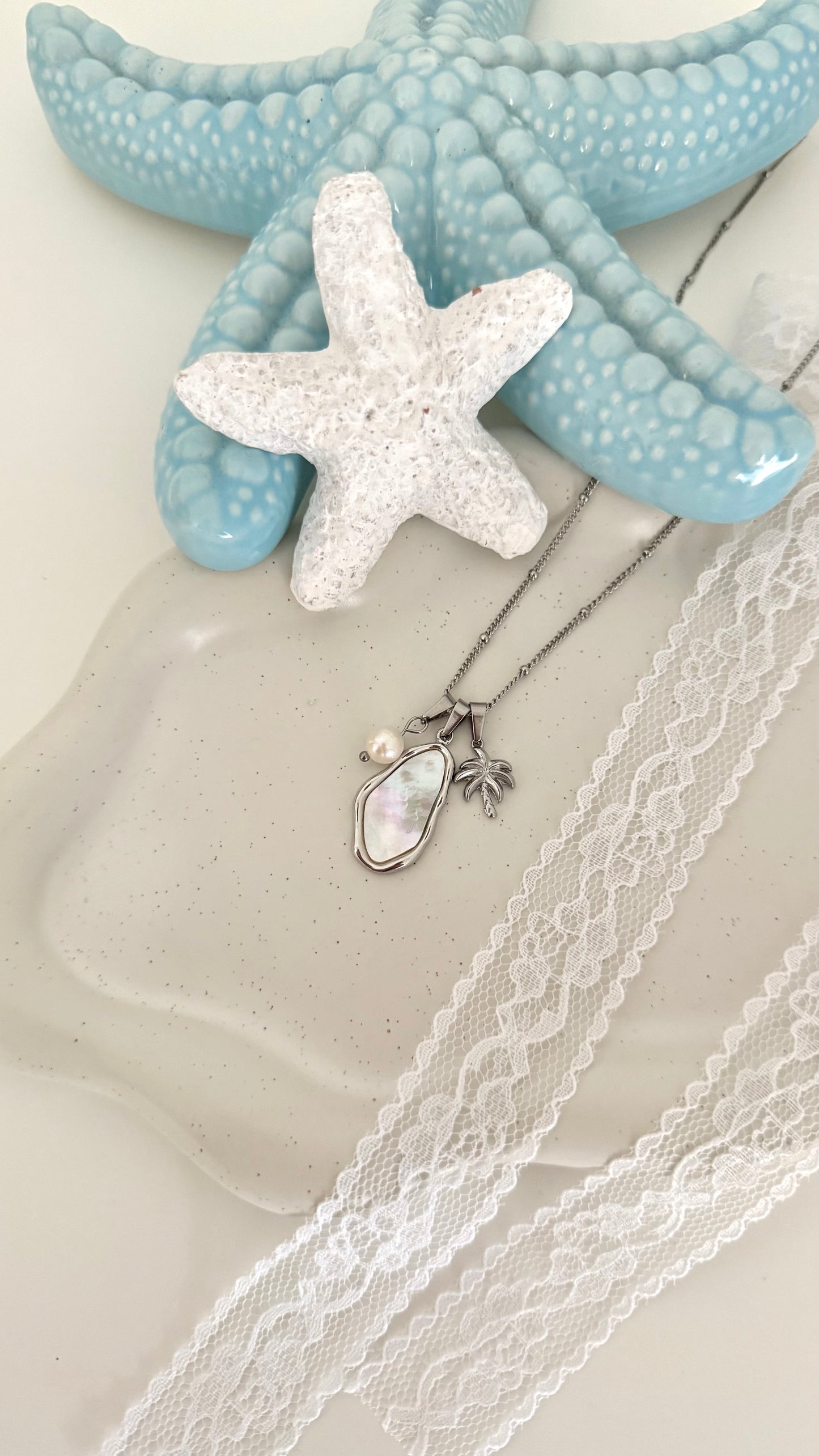 ‘The Beach Hut’ Silver Dangly Charm Necklace