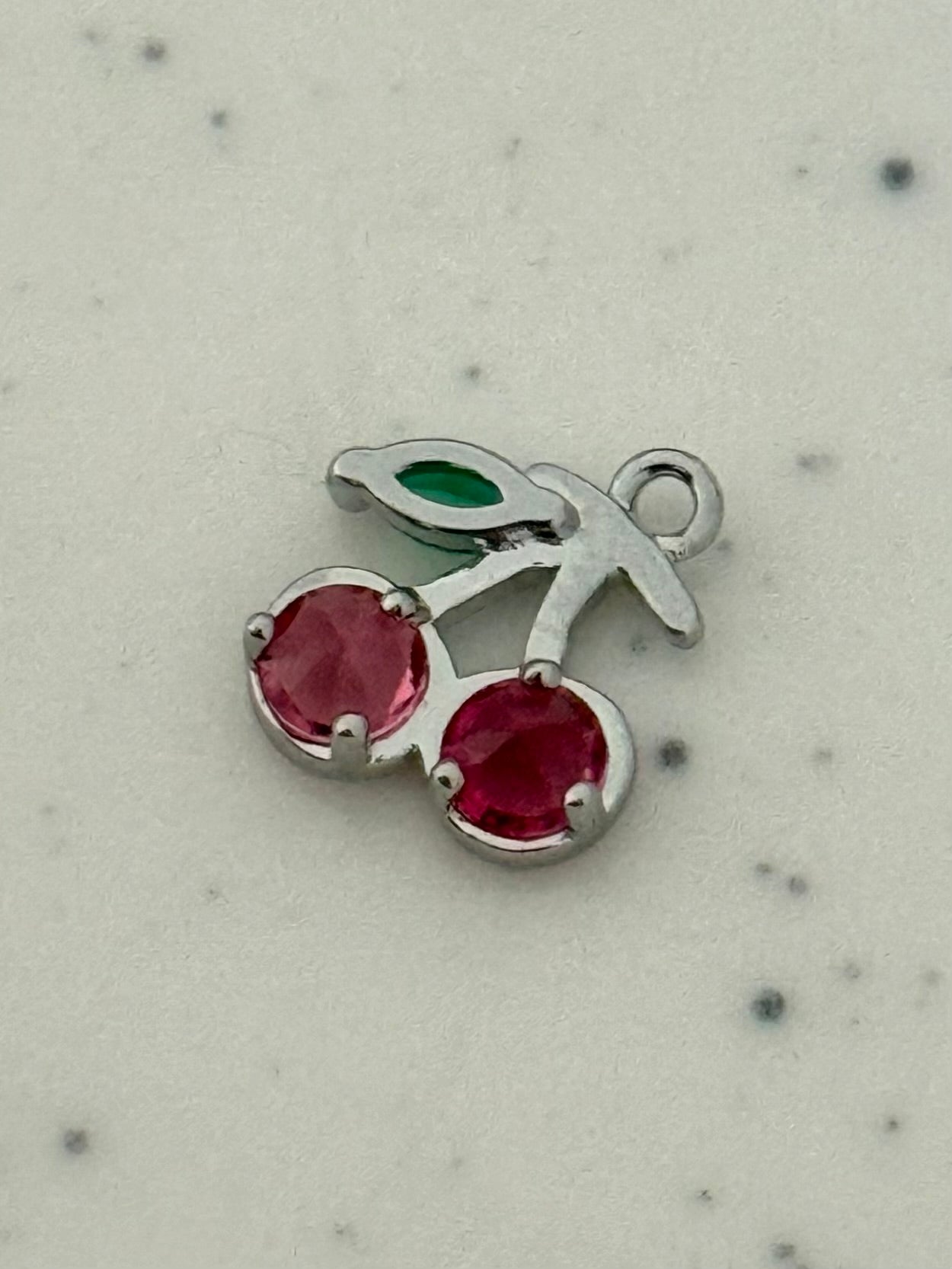 Small Silver Red Cherry Charm