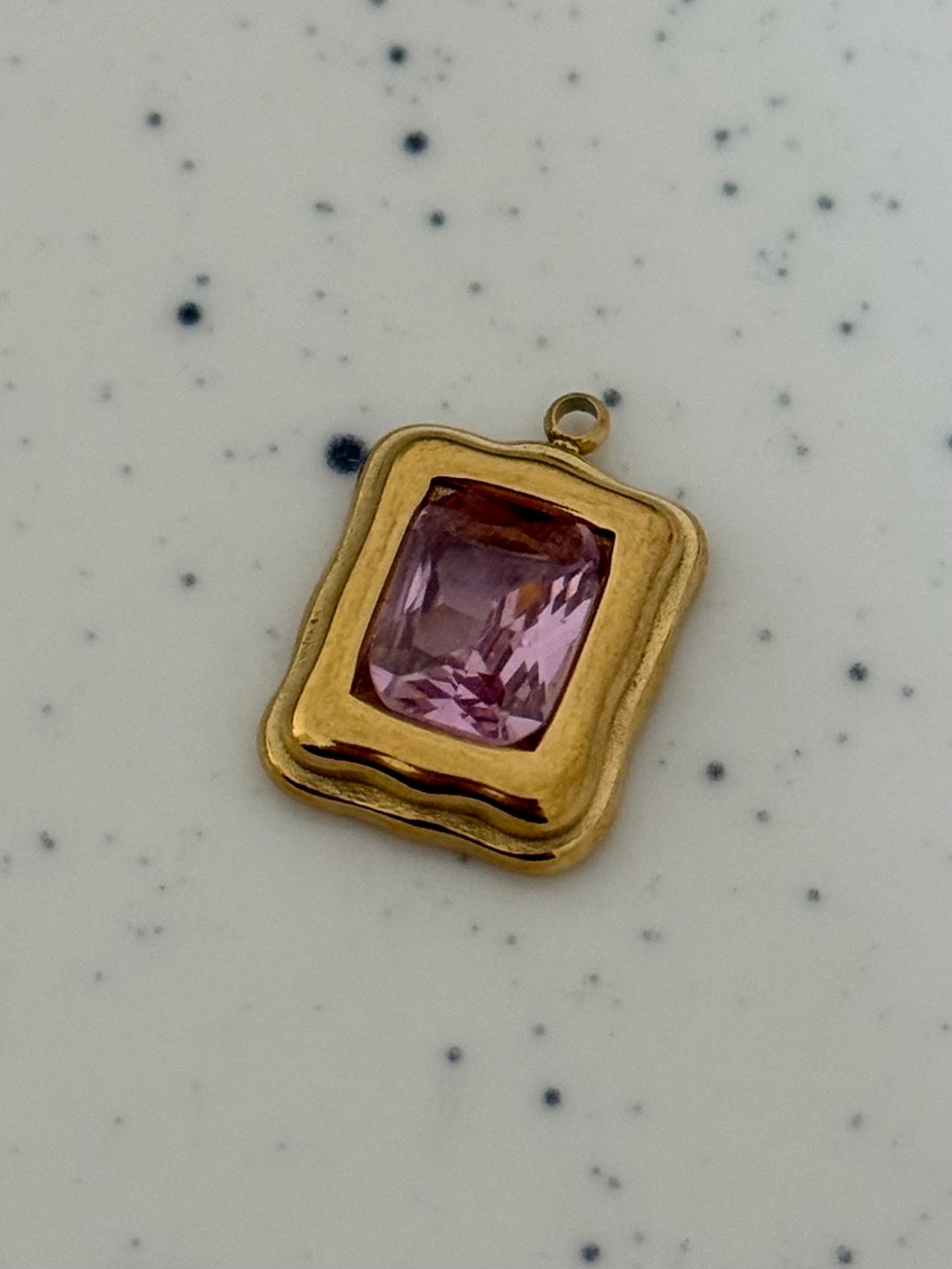 Gold & Pink Square Zircon Charm