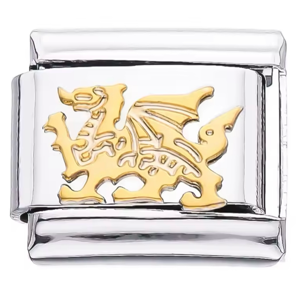 Gold Welsh Dragon Silver Italian Charm