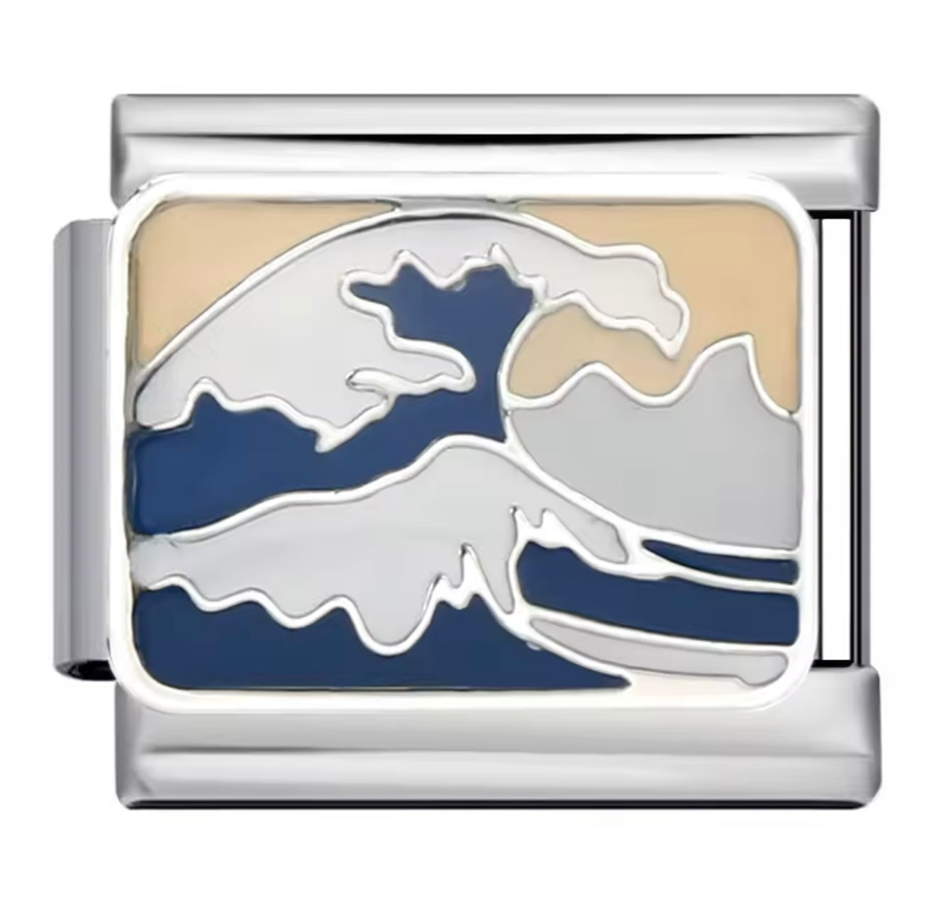 Kanagawa Oki Nami Ura Wave Silver Charm (Blue)
