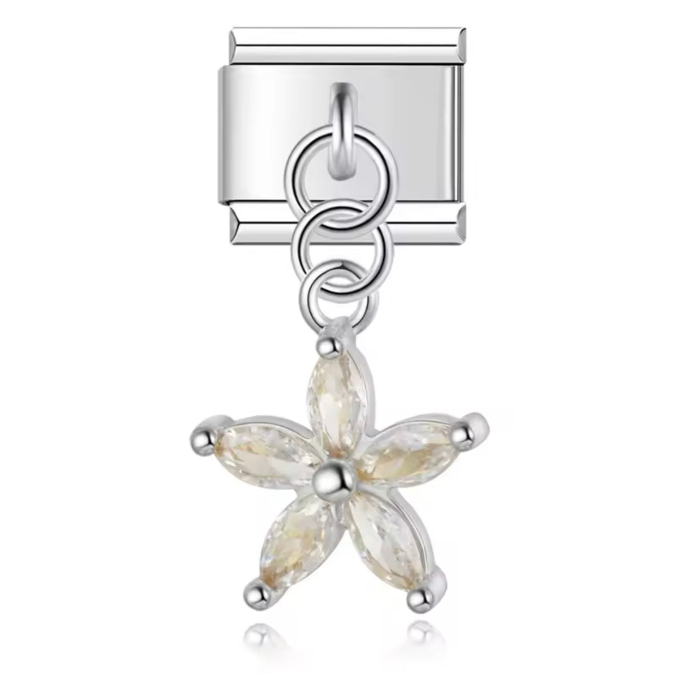 Silver Dangly Zircon Flower Italian Charm