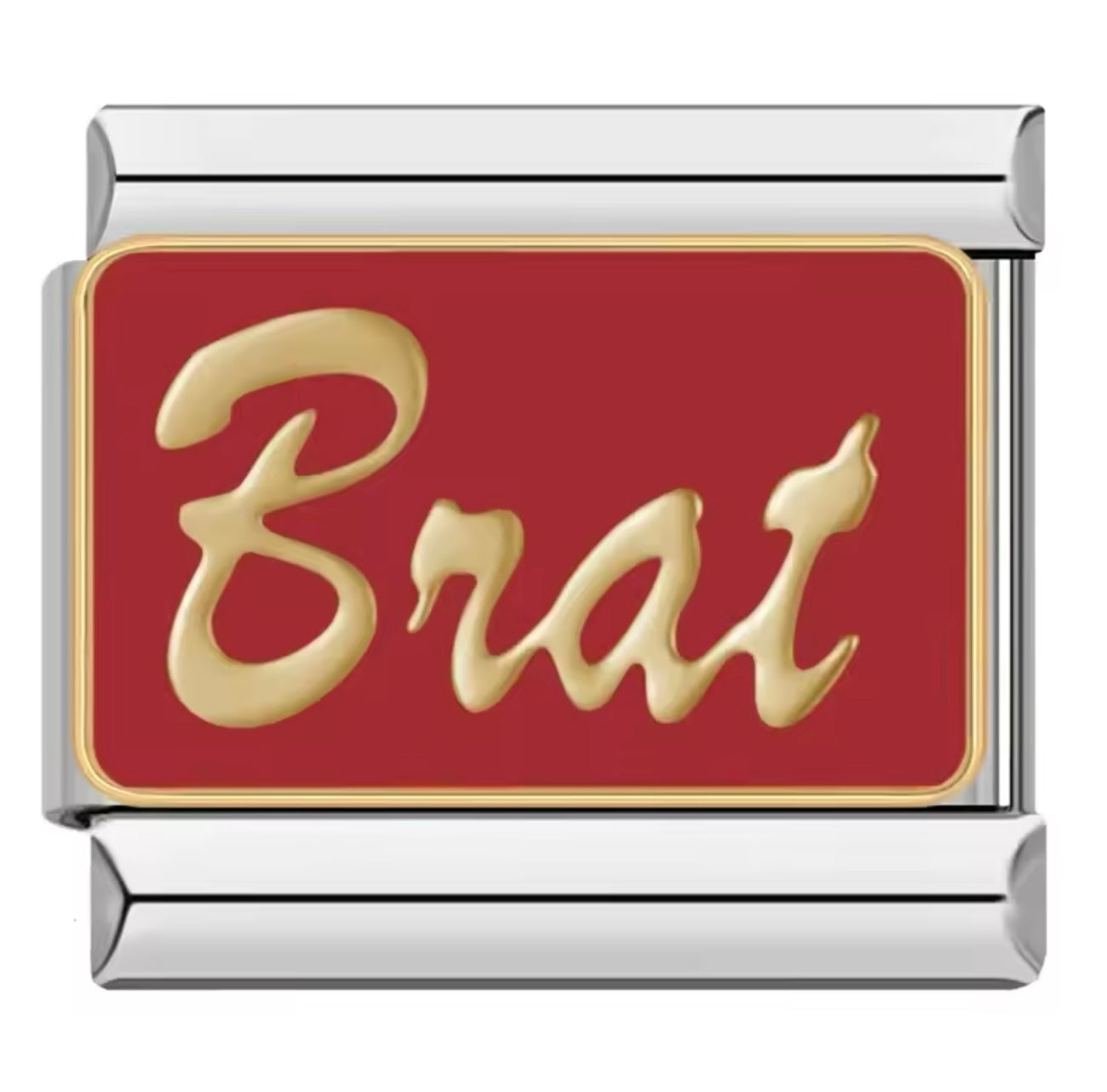 “Brat” Red & Gold, Silver Italian Charm