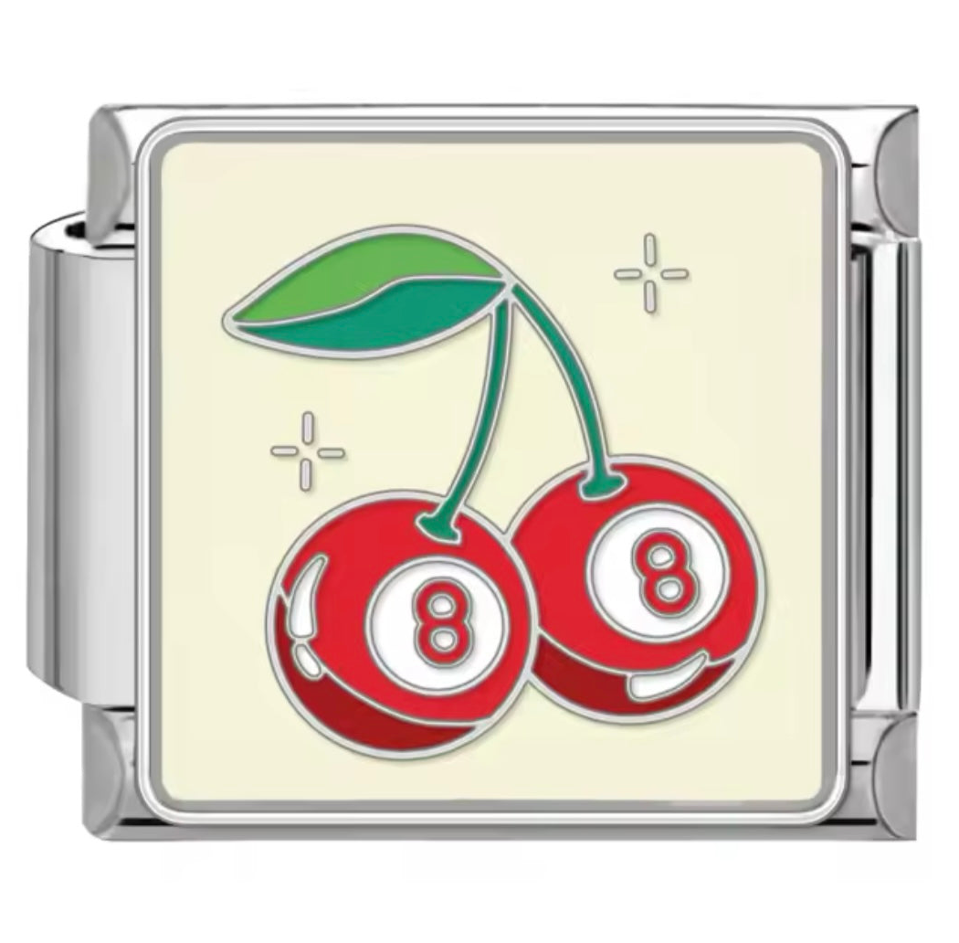 Cherry 8 Ball Silver Italian Charm