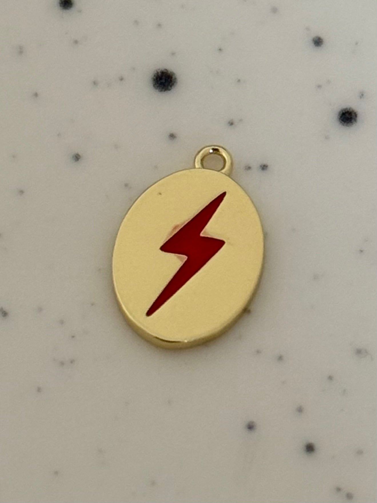 Red & Gold Lightning Bolt Circle Charm