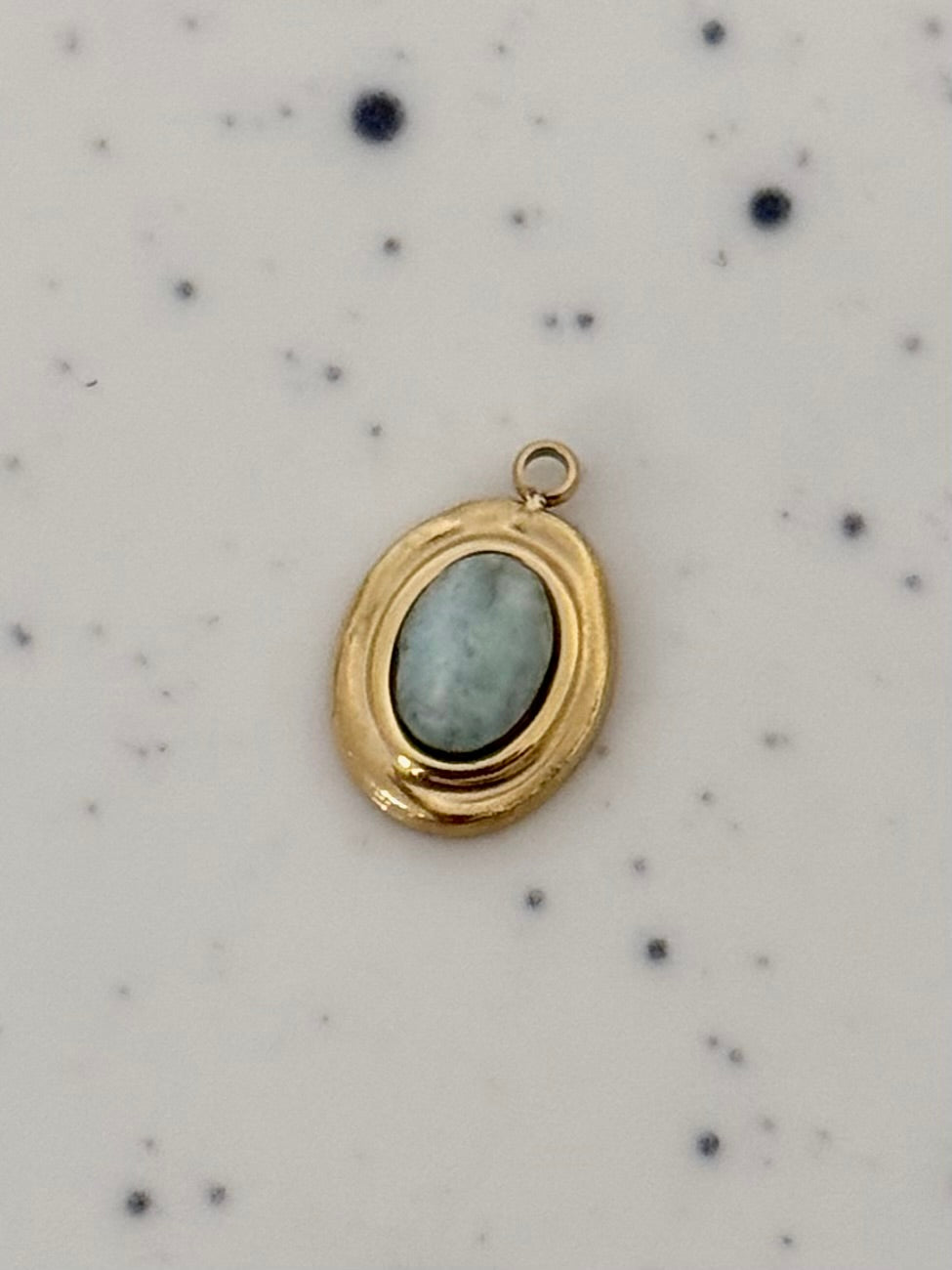 Green Stone Oval Small Gold Charm
