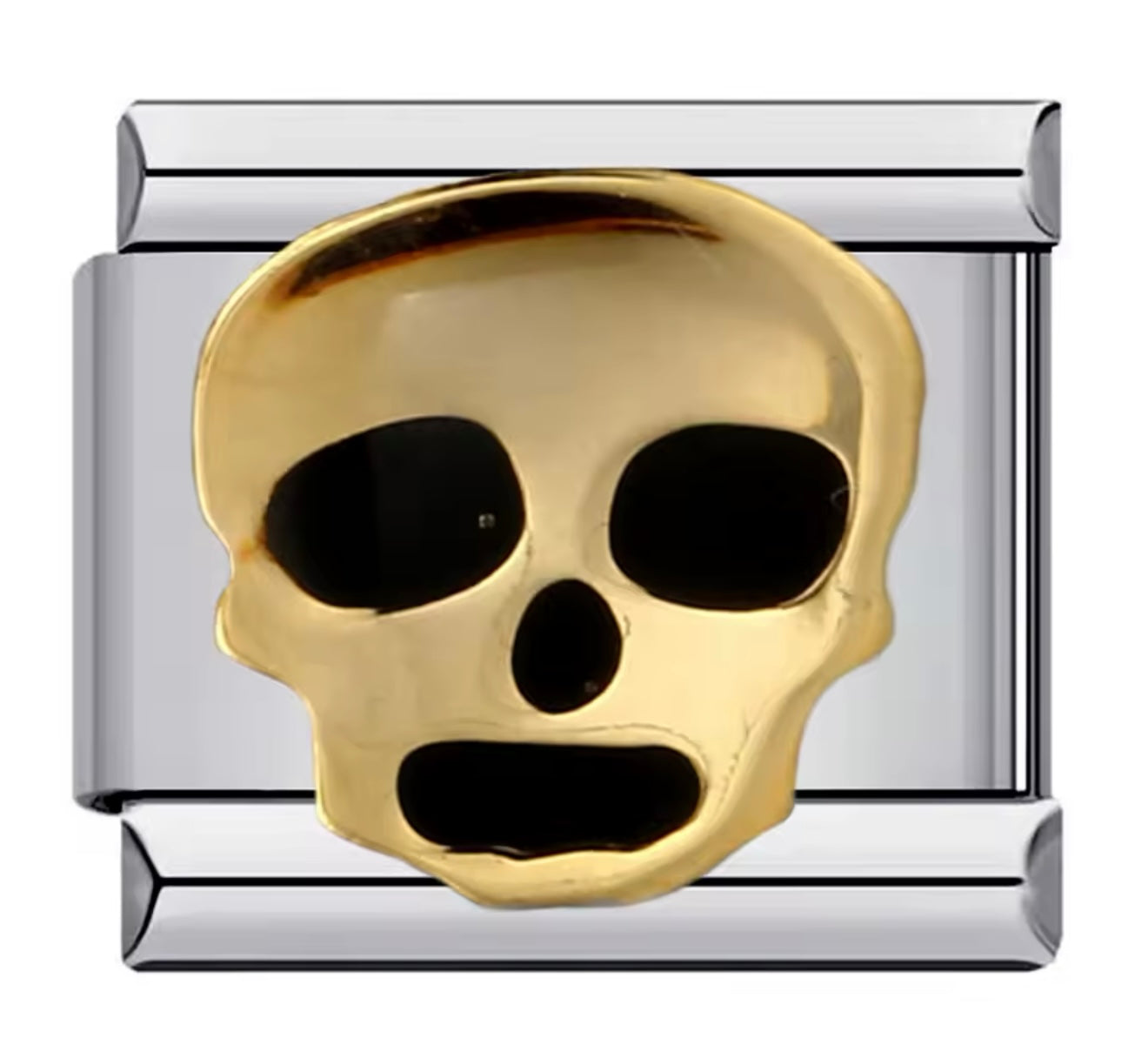 Gold Skull Silver Italian Charm