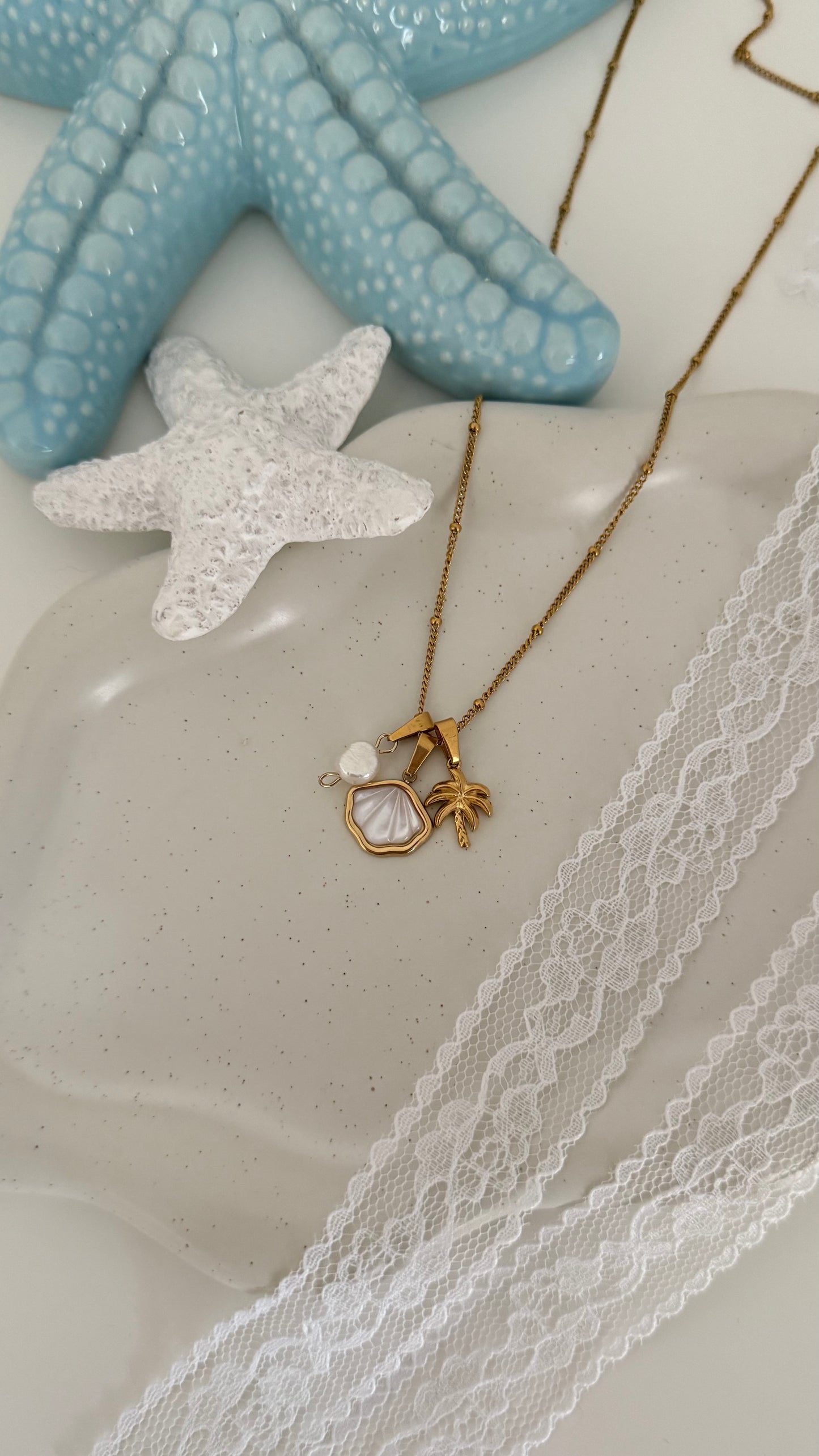 ‘The Beach Hut’ Gold Dangly Charm Necklace