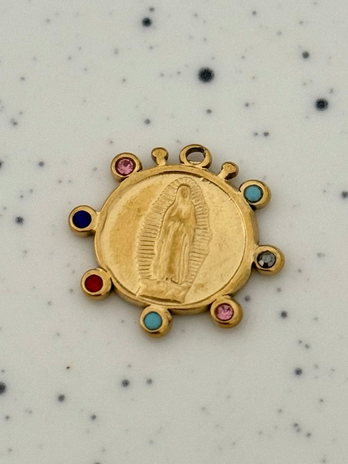 Religious Embellished Circle Charm Gold