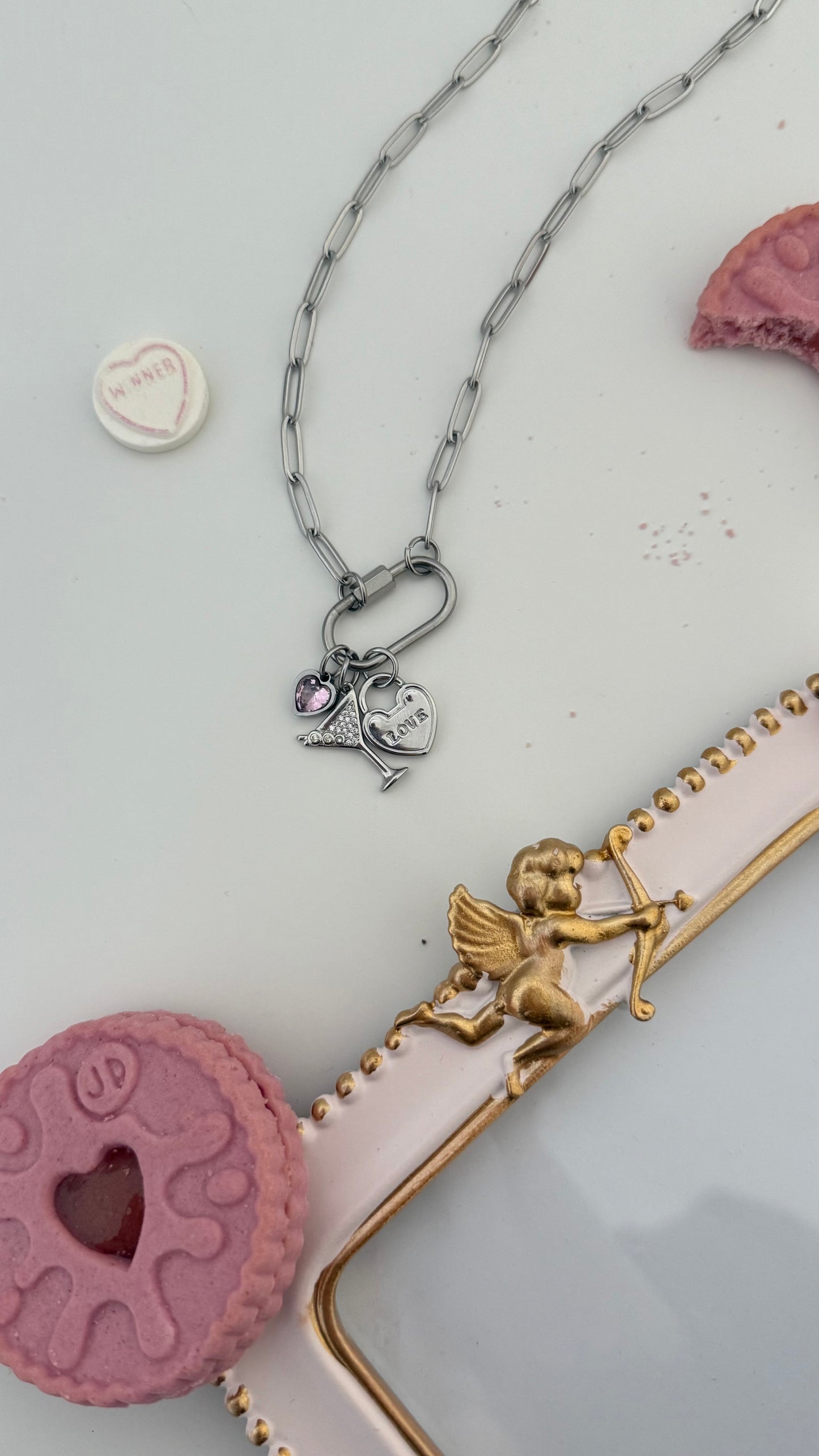 ‘Drunk In Love’ Silver Carabiner Charm Necklace