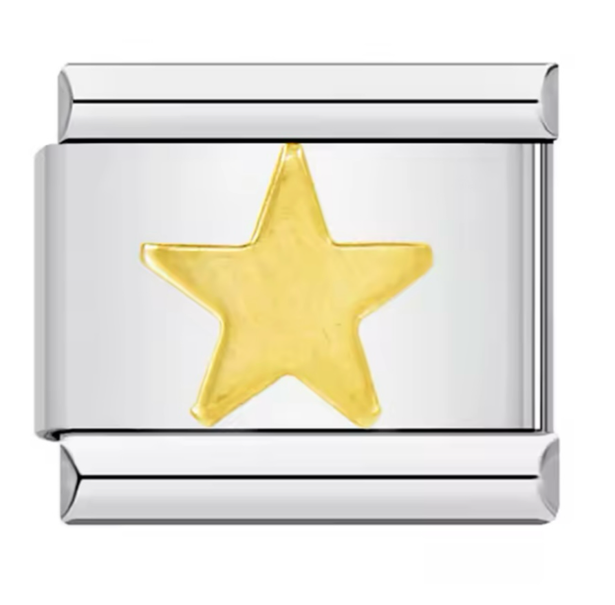 Gold Star Silver Italian Charm