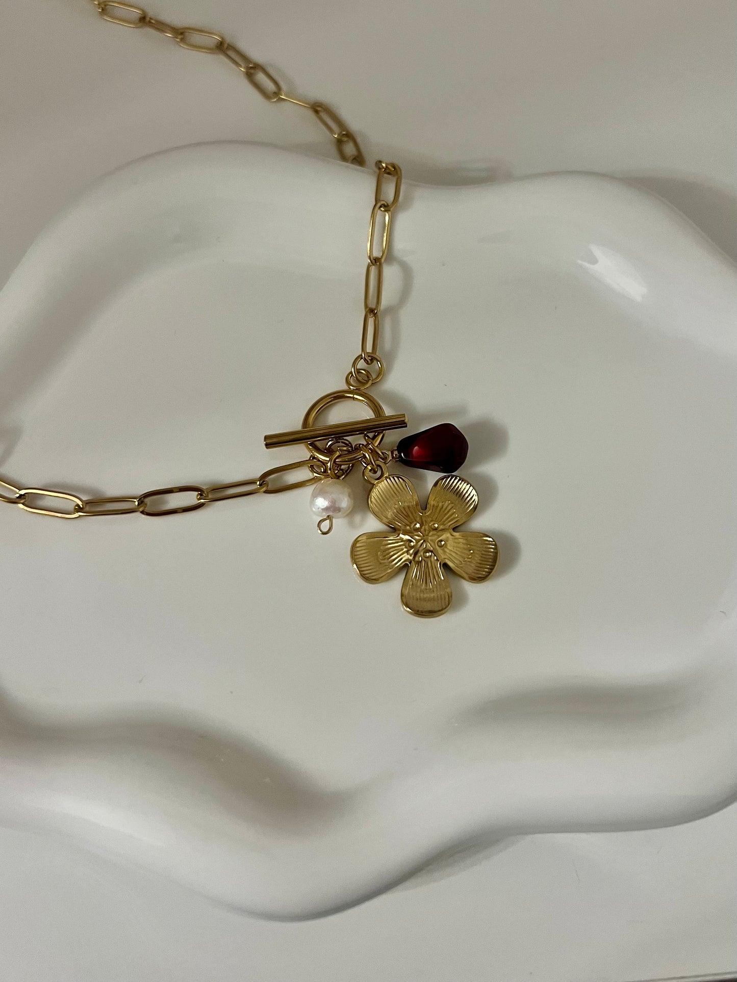Fallin’ For You Stainless Steel T Clasp Charm Necklace