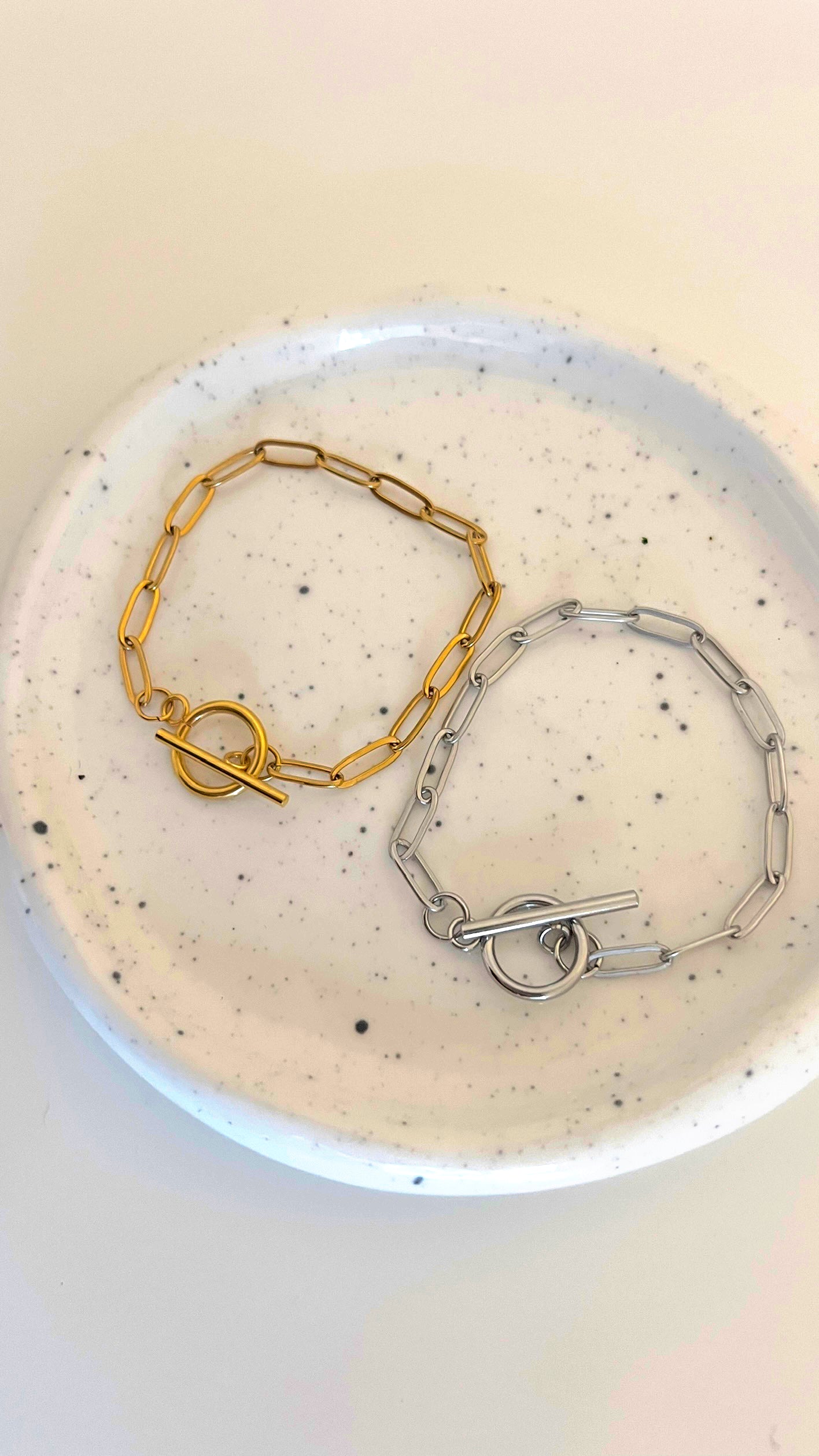 Stainless Steel PaperClip T Clasp Charm Bracelet