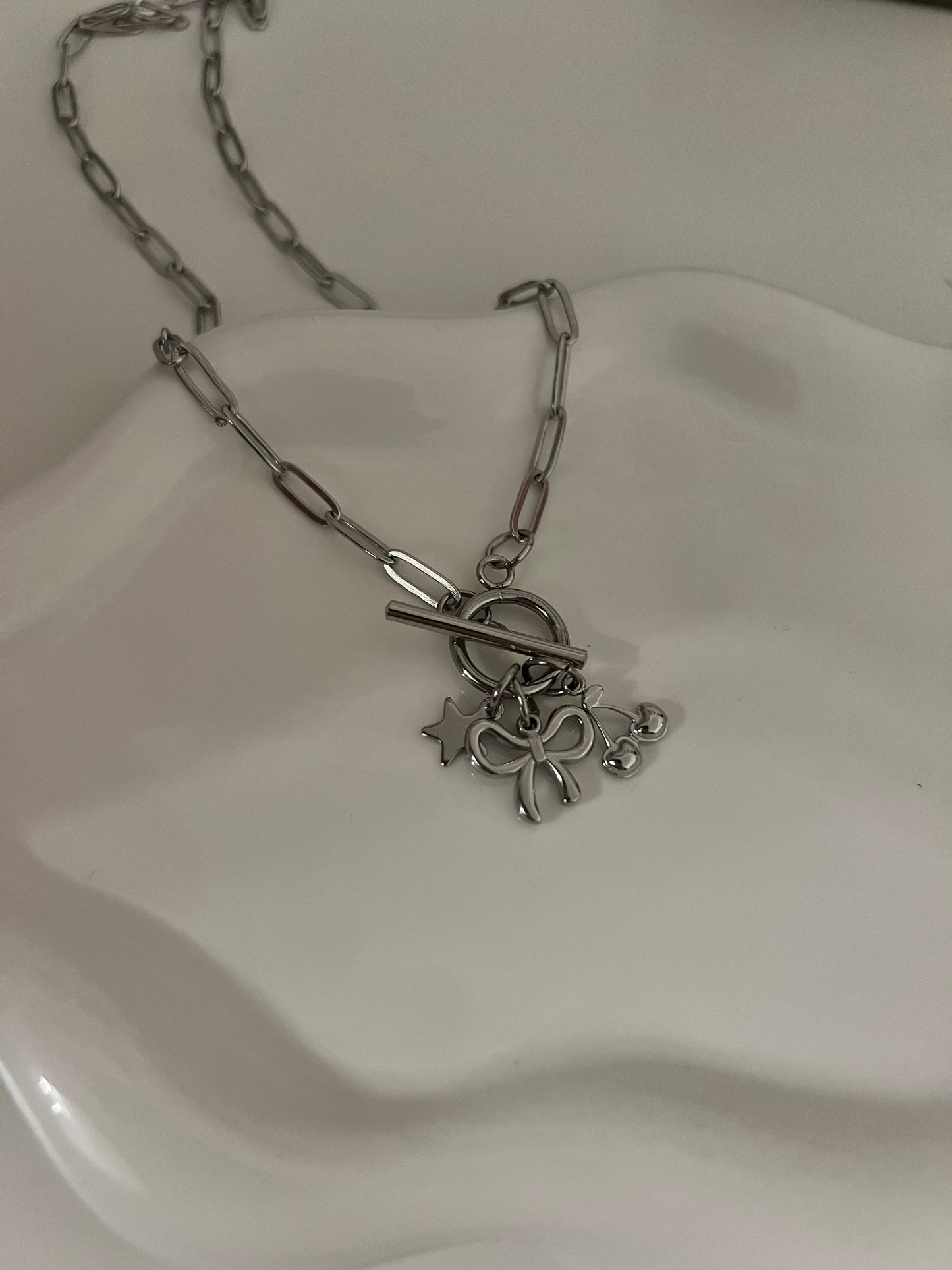 Silver Cutie Pie T Chain Charm Necklace
