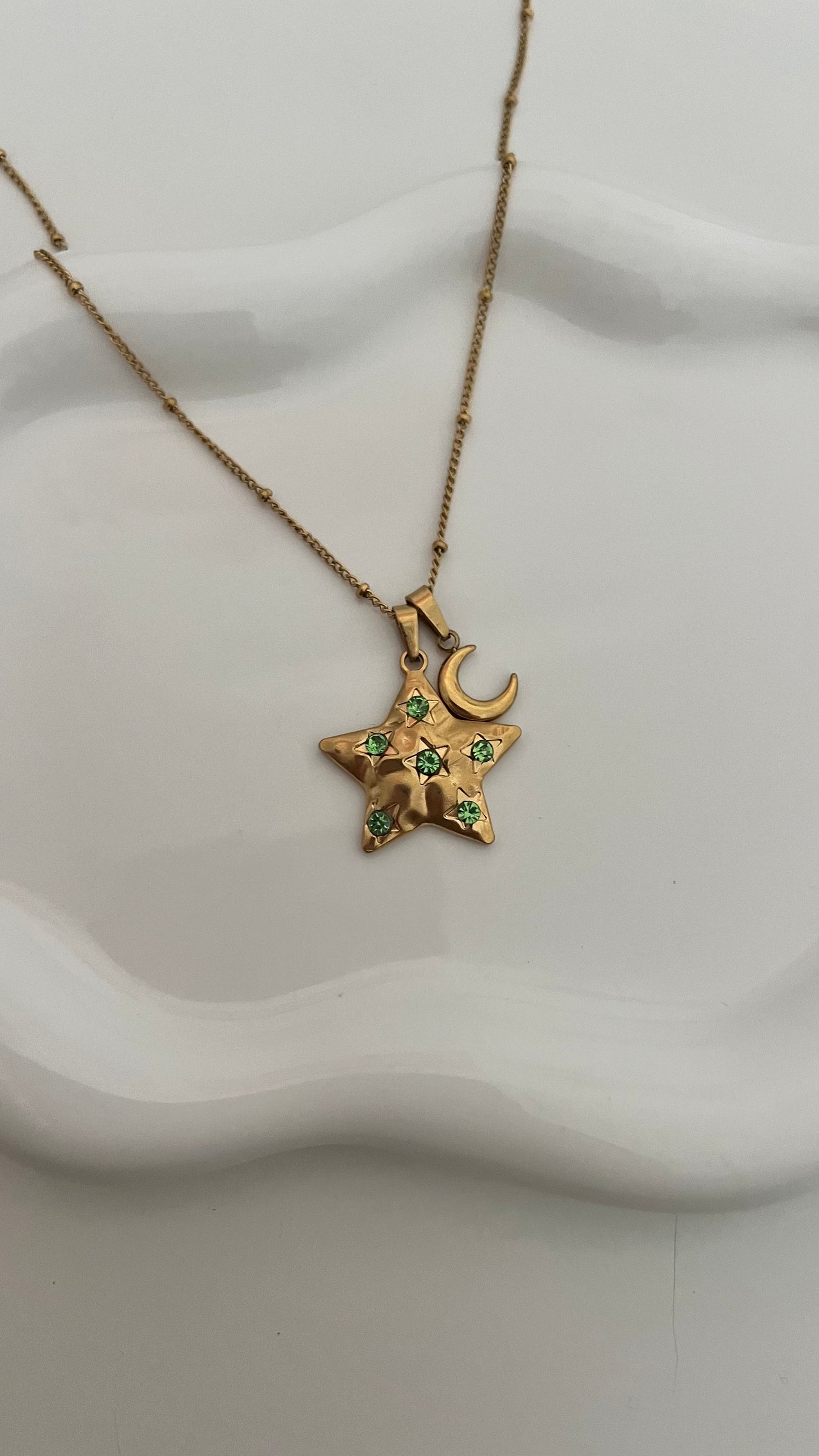 Green Eclipse Stainless Steel Charm Necklace