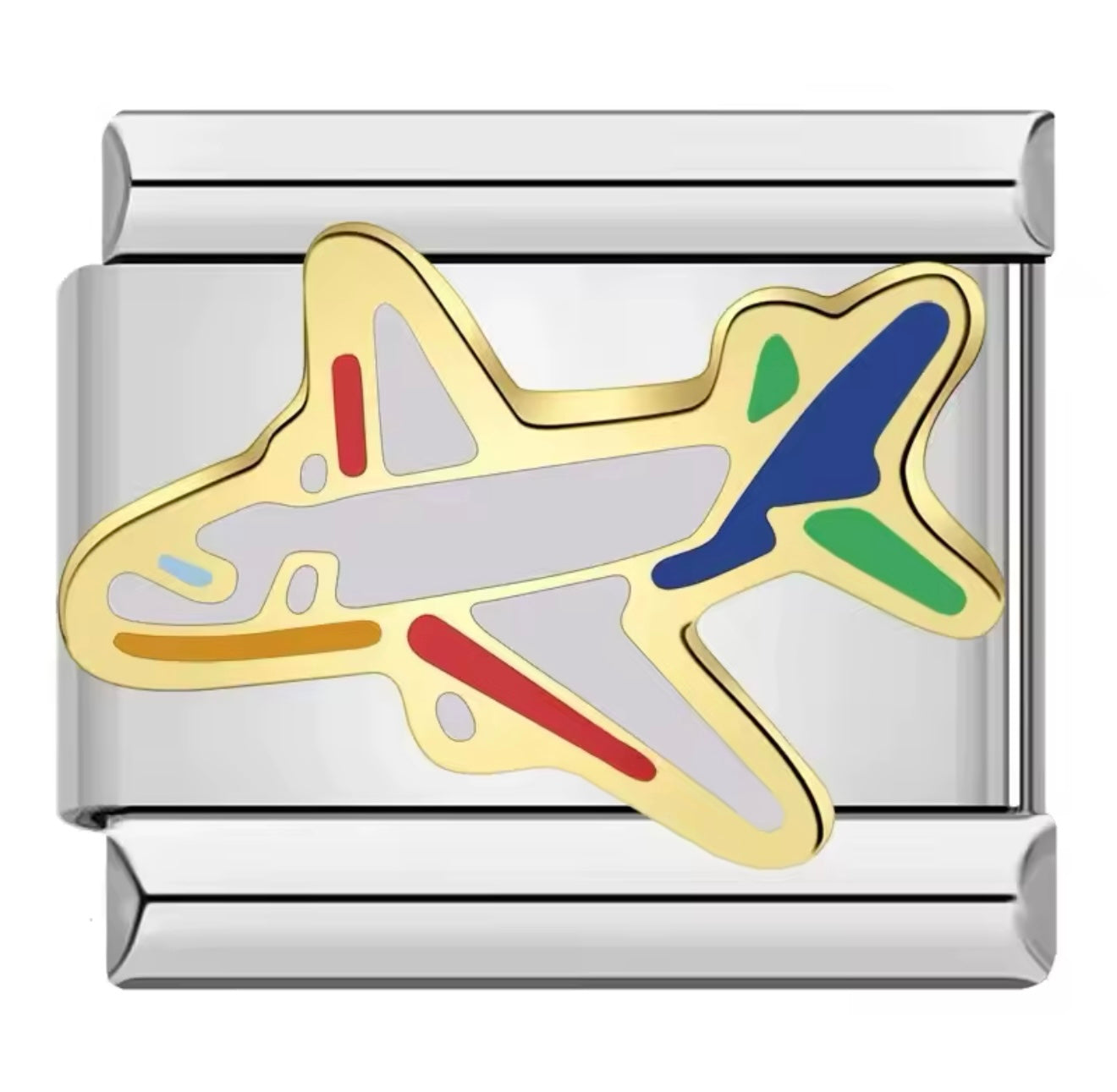 Gold Colourful Aeroplane Italian Charm