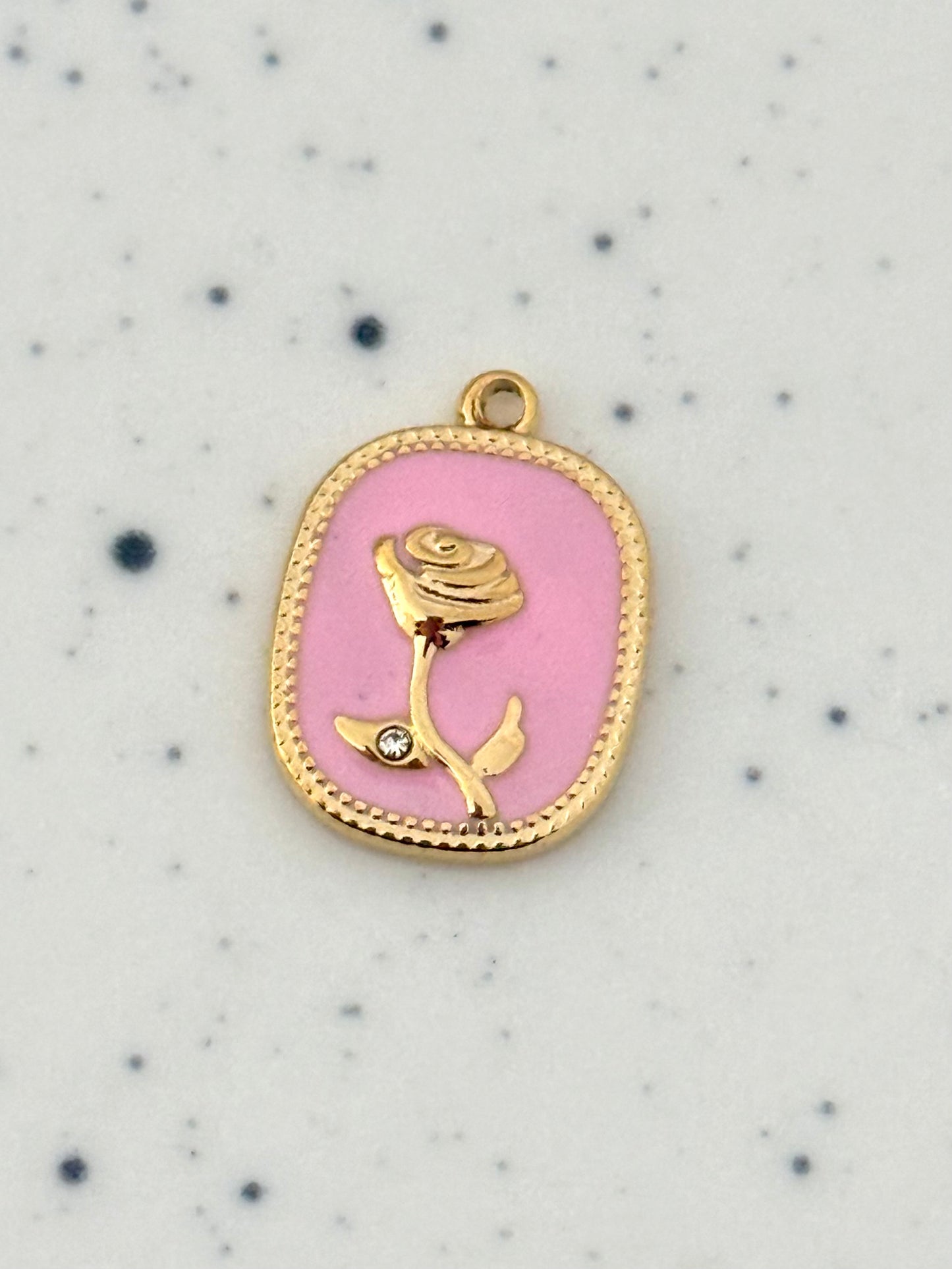 Gold & Pink Framed Rose Charm