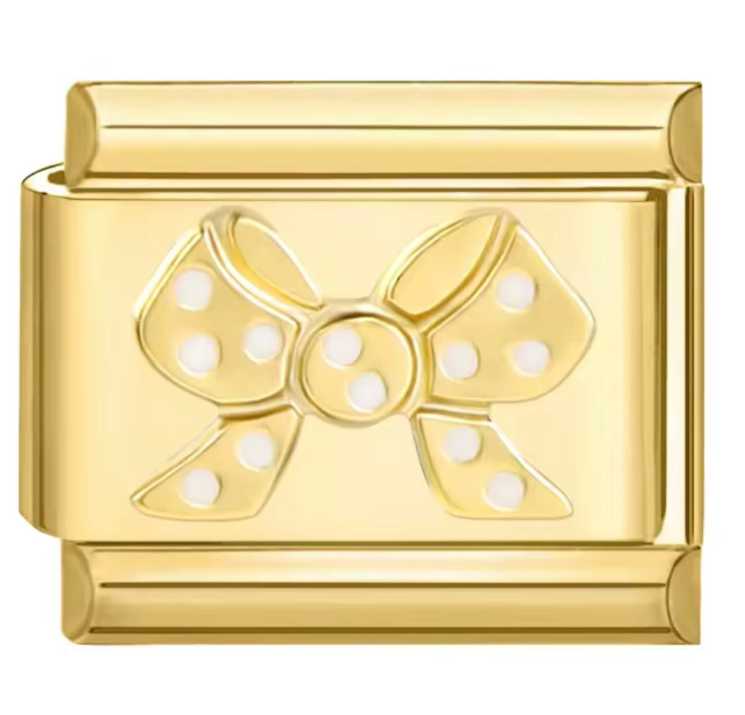 Yellow Gold Polka Dot Bow Italian Charm