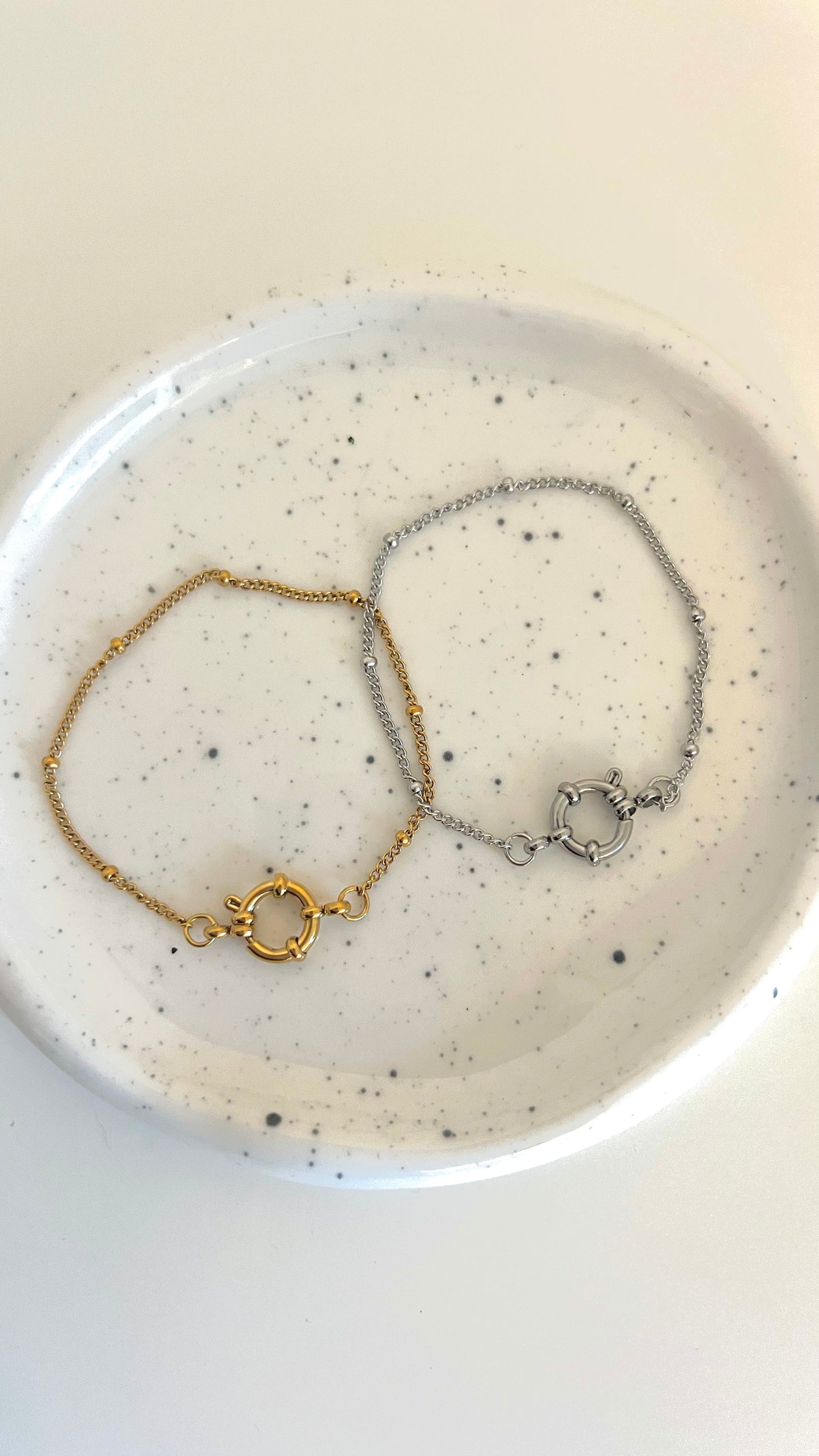 Stainless Steel Beaded Sailor’s Clasp Charm Bracelet