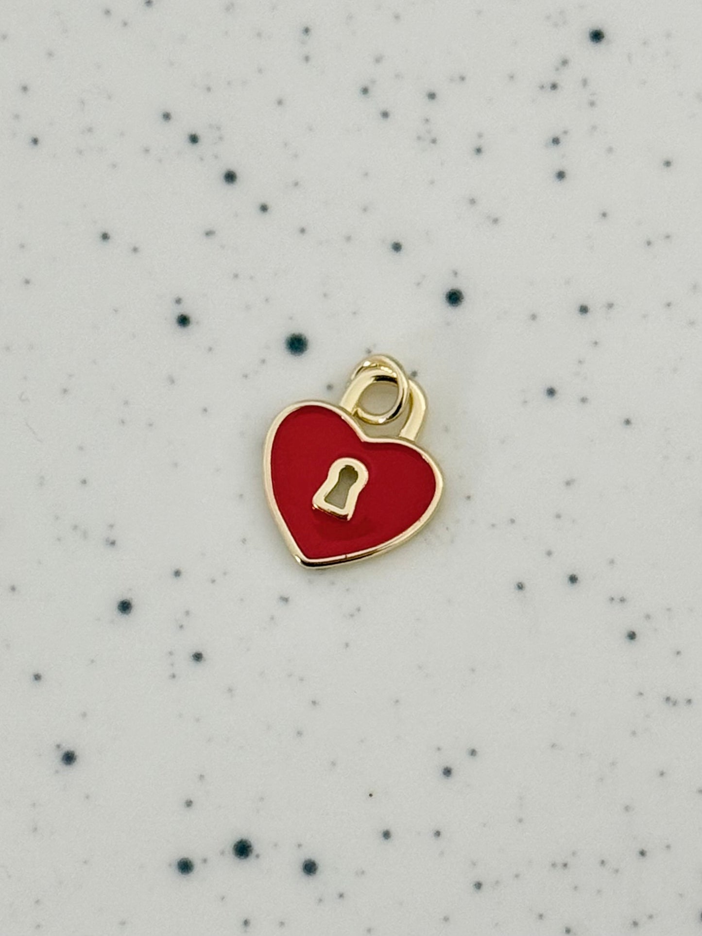 Red & Gold Heart Padlock Charm
