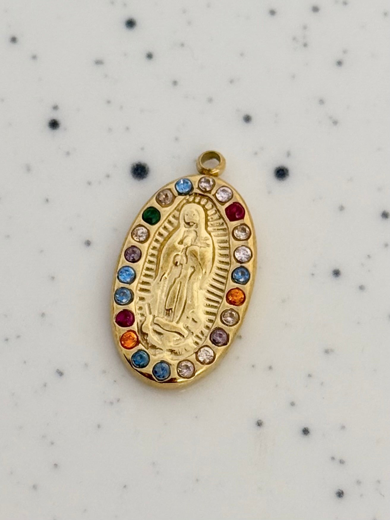 Embellished Religious Oval Gold Charm