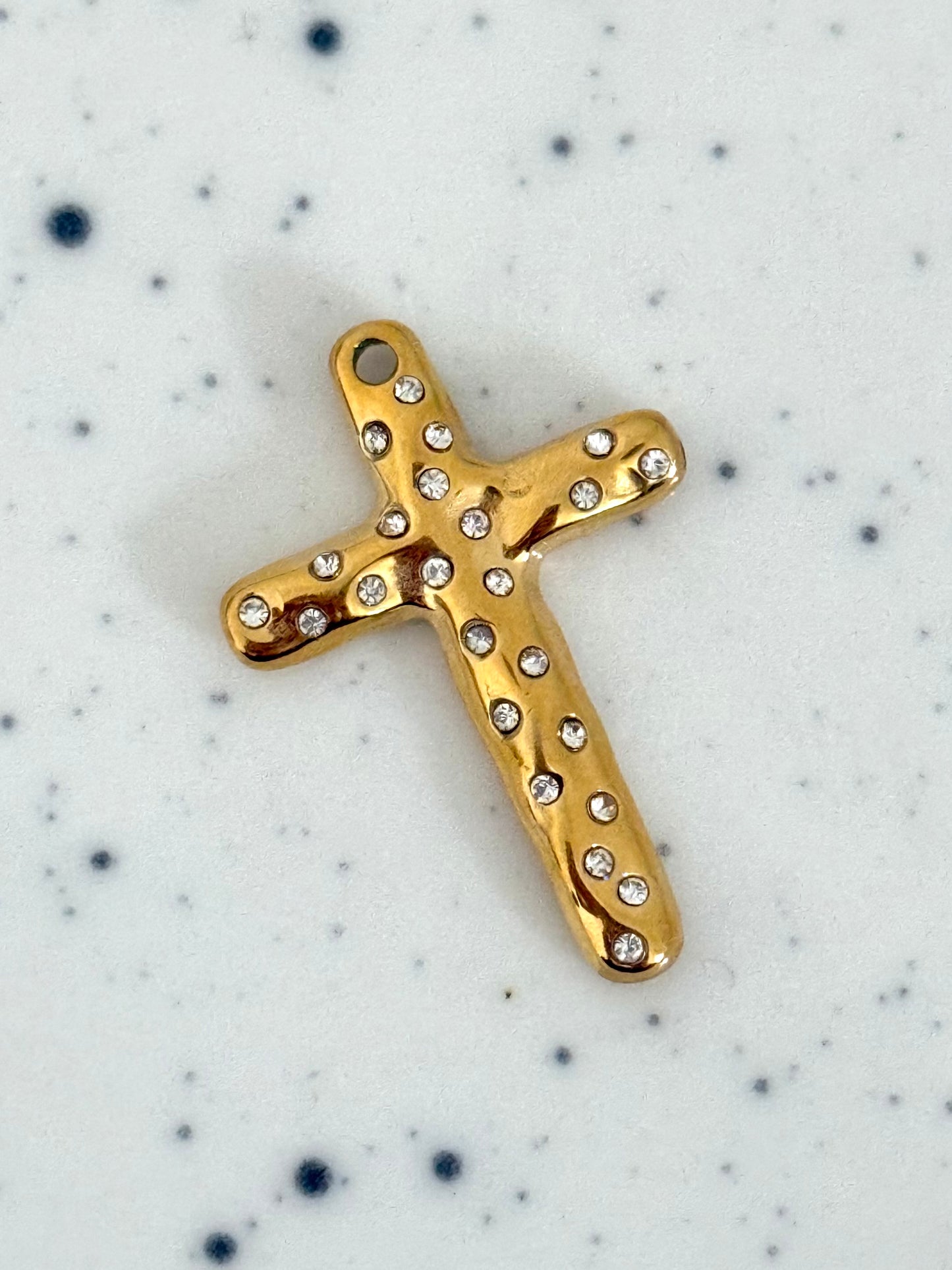 Gold Embellished Polka Religious Cross Charm