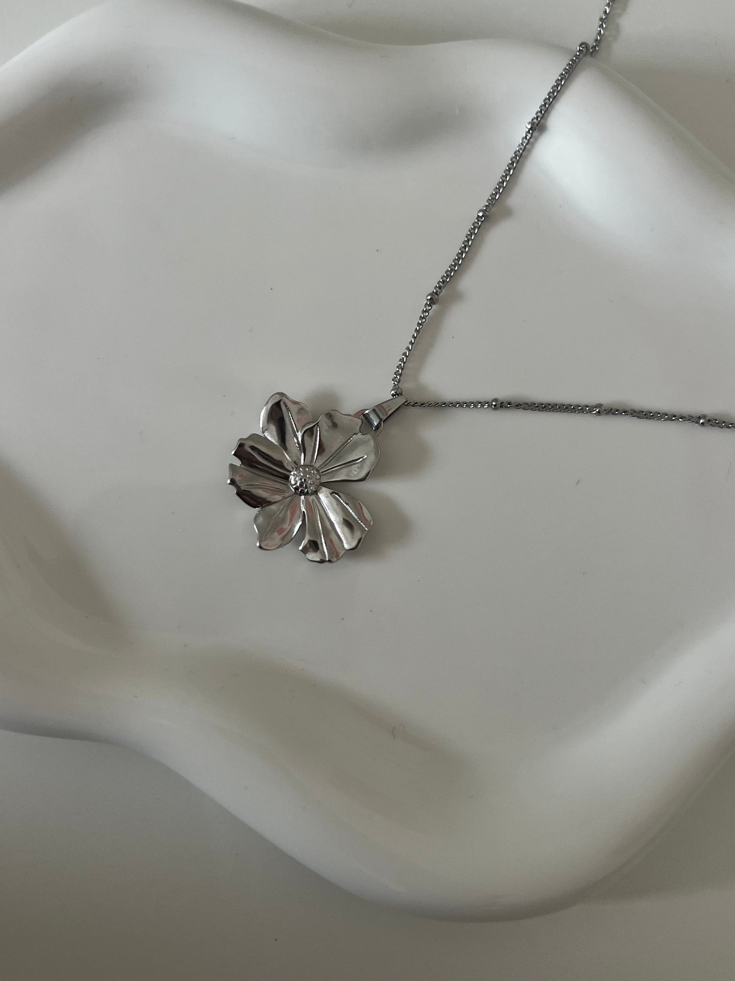 Silver Stainless Steel Flower Necklace