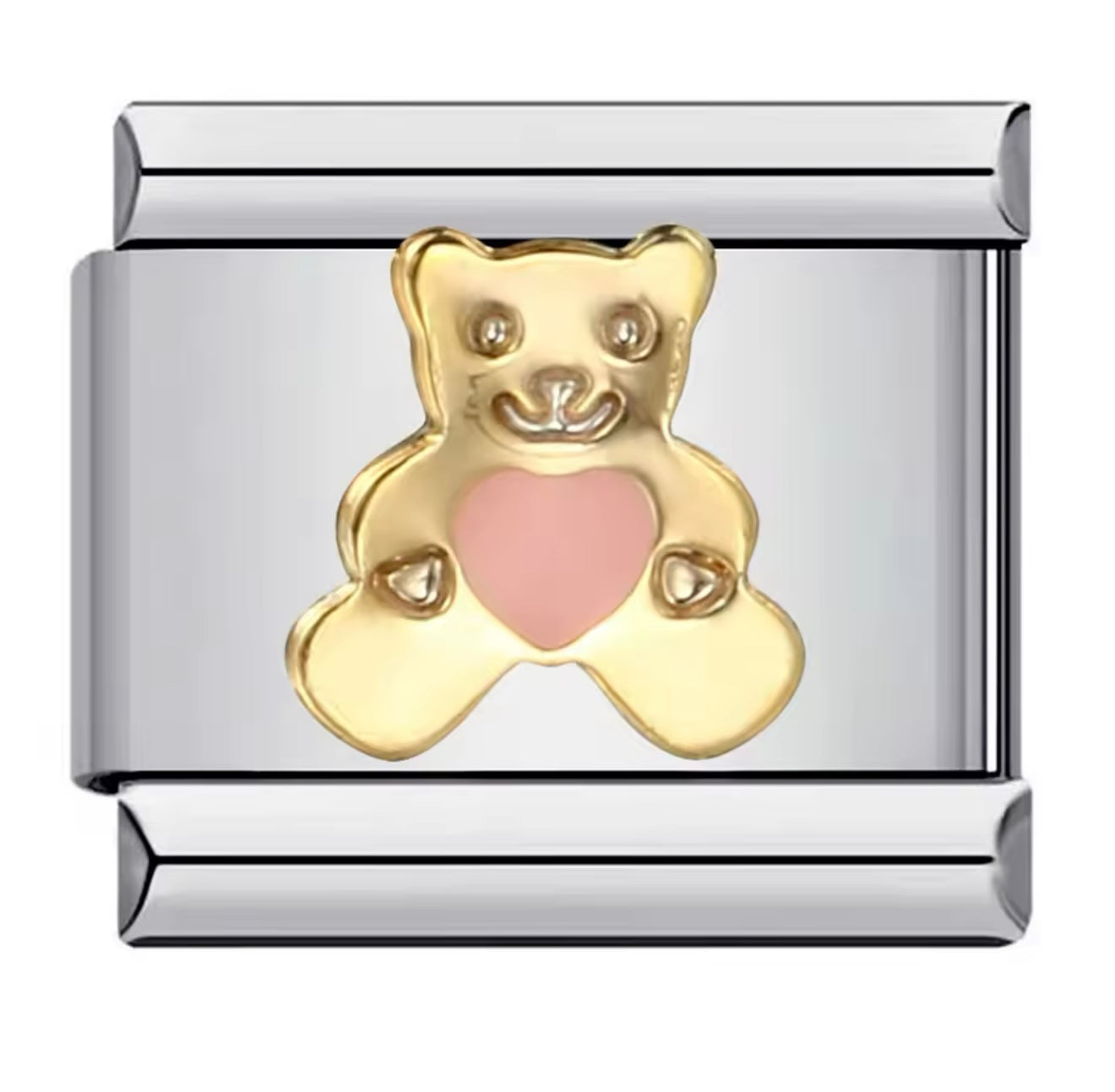 Teddy Bear Pink Heart Silver Italian Charm