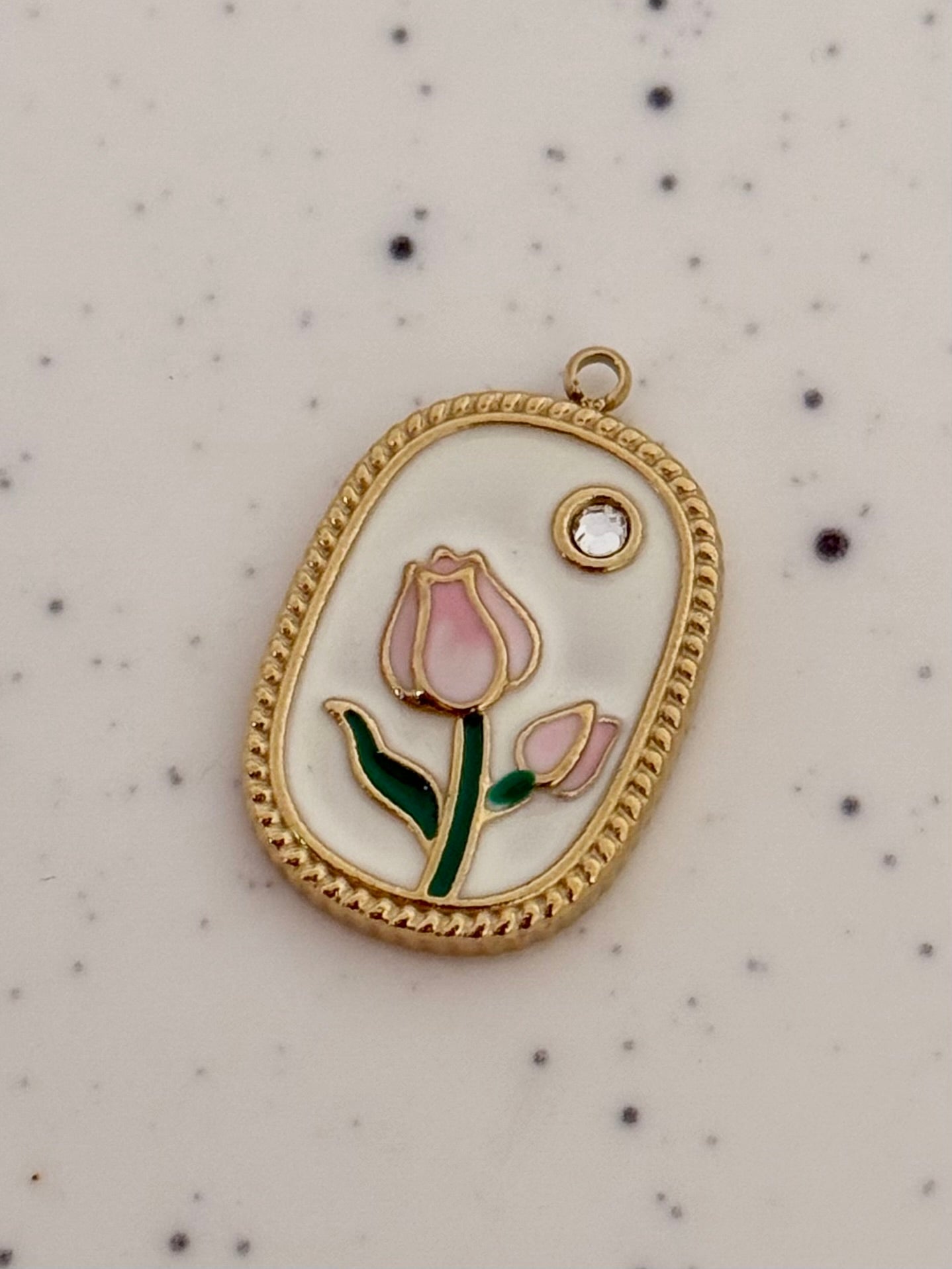 Vintage Tulip Frame Charm Gold