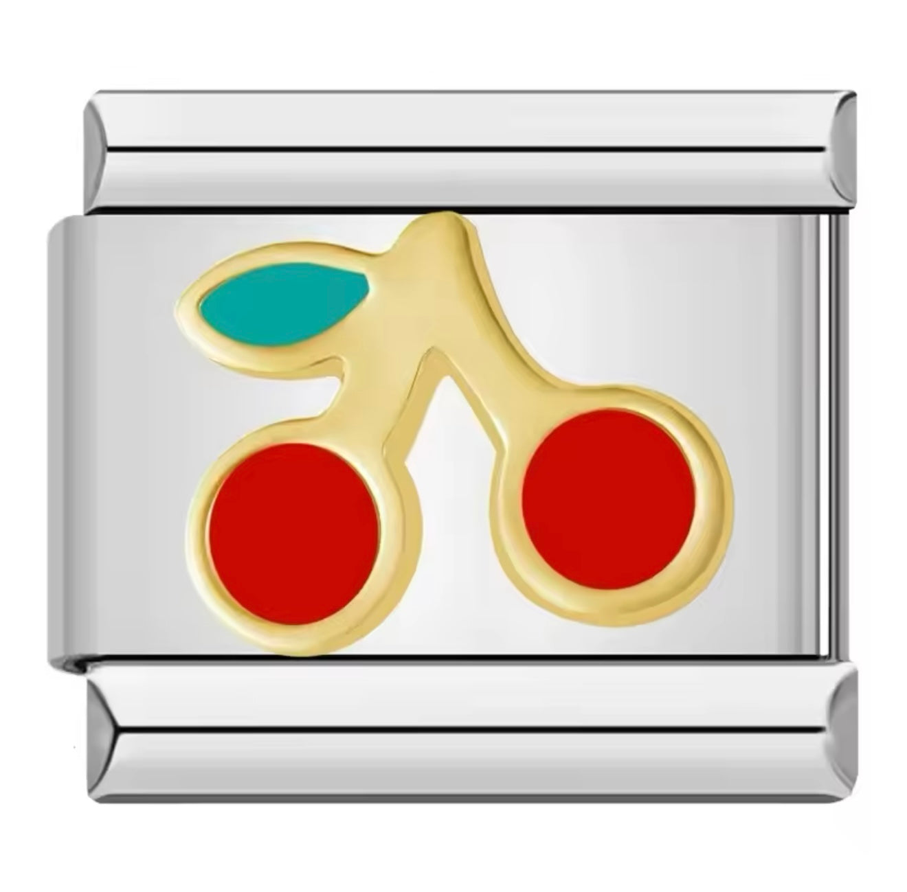 Gold & Red Cherry, Silver Italian Charm