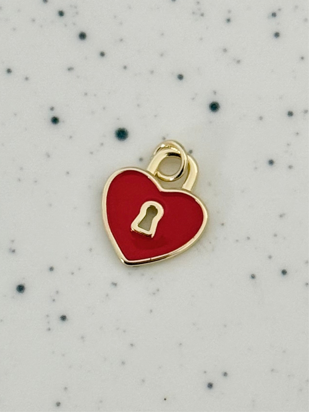 Red & Gold Heart Padlock Charm