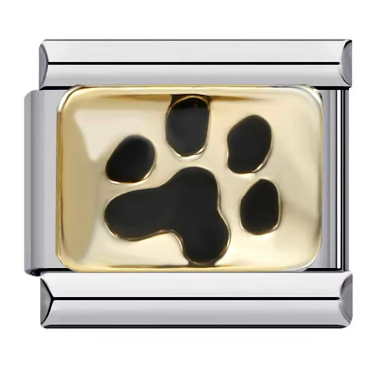 Gold & Black Dog Paw, Silver Italian Charm